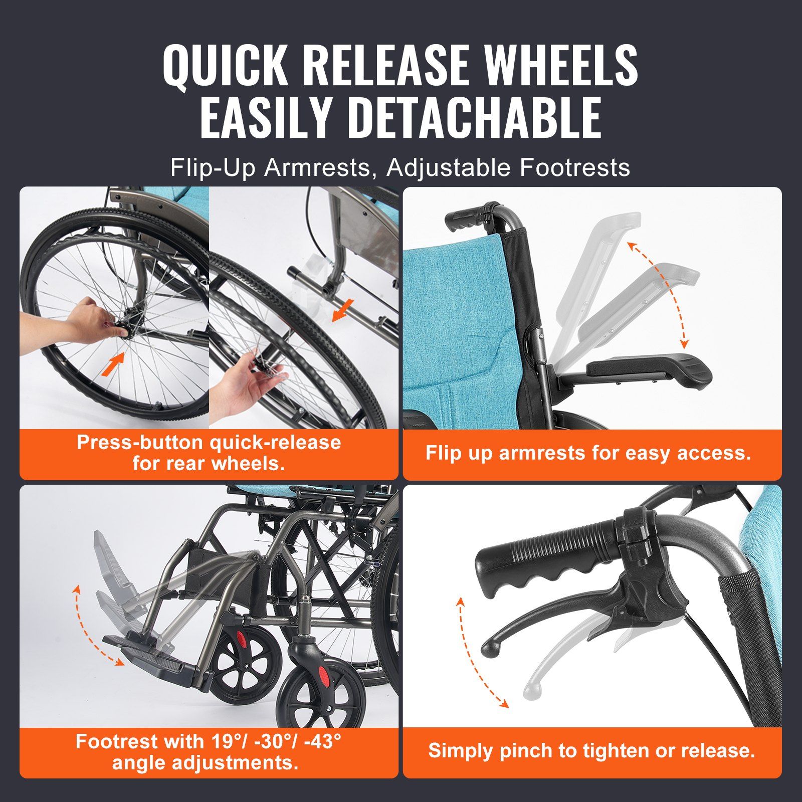 Wheelchair, Durable Aluminum Alloy Ultra-Lightweight Wheelchairs, Portable Wheelchair with Flip-Back Desk-Length Arms, 3-Position Adjustable Footrests, 18-Inch Wide Seat, 250lbs Weight Capacity - Image 3