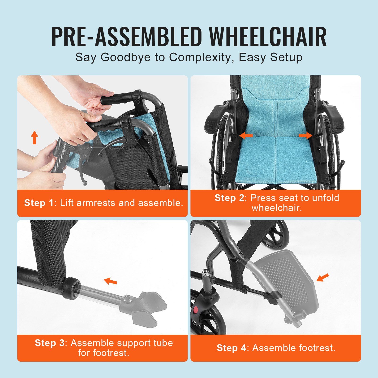 Wheelchair, Durable Aluminum Alloy Ultra-Lightweight Wheelchairs, Portable Wheelchair with Flip-Back Desk-Length Arms, 3-Position Adjustable Footrests, 18-Inch Wide Seat, 250lbs Weight Capacity - Image 6