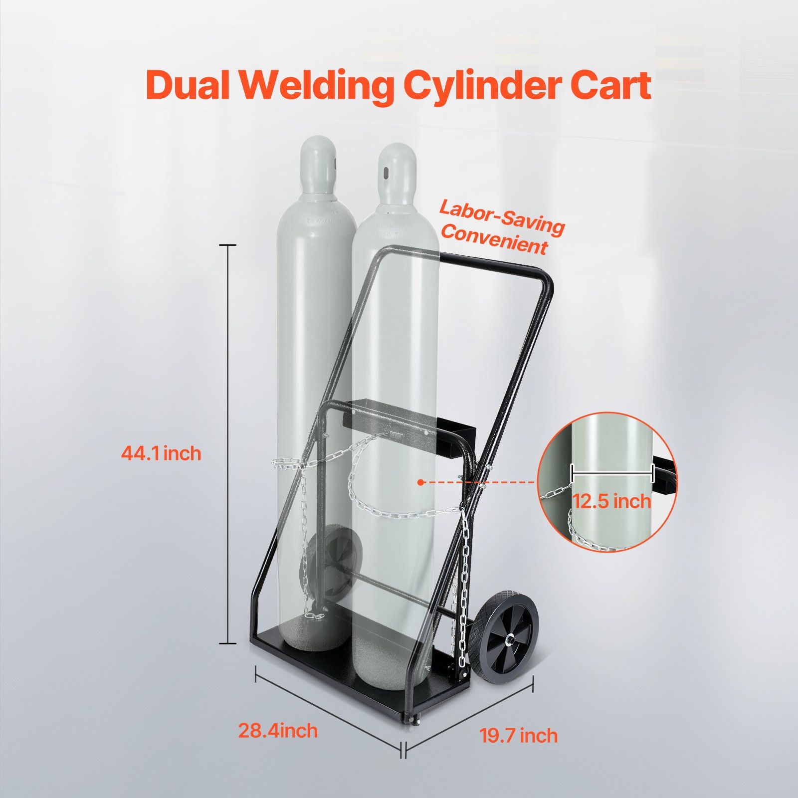 Dual Welding Cylinder Cart, Oxygen Acetylene Tank Cart with 440LBS Static Weight Capacity, 10-Inch Solid Wheels and Tank Storage Safety Chains, Suitable for Double 12.5-Inch Dia. Gas Cylinders - Image 2