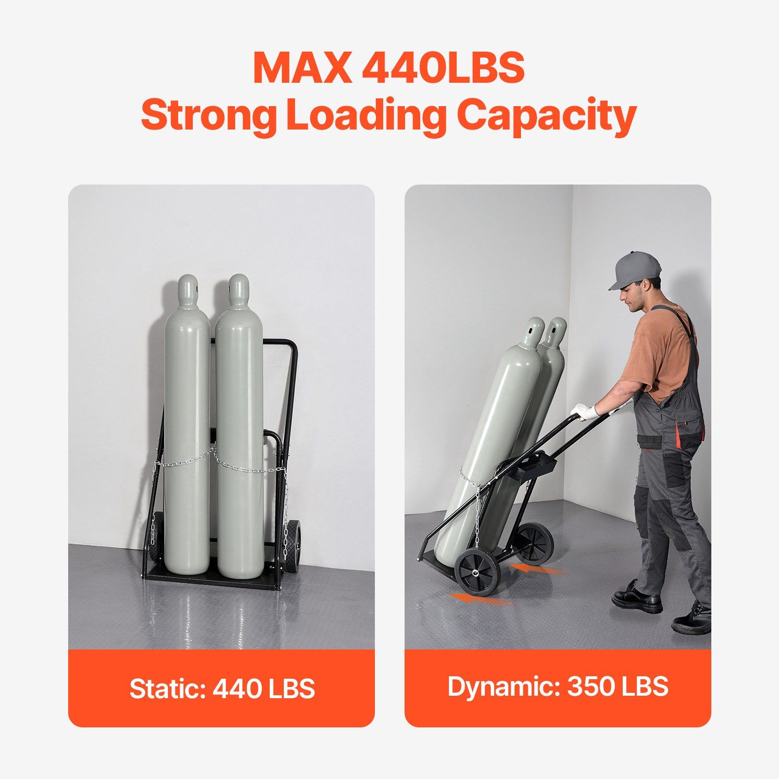Dual Welding Cylinder Cart, Oxygen Acetylene Tank Cart with 440LBS Static Weight Capacity, 10-Inch Solid Wheels and Tank Storage Safety Chains, Suitable for Double 12.5-Inch Dia. Gas Cylinders - Image 3
