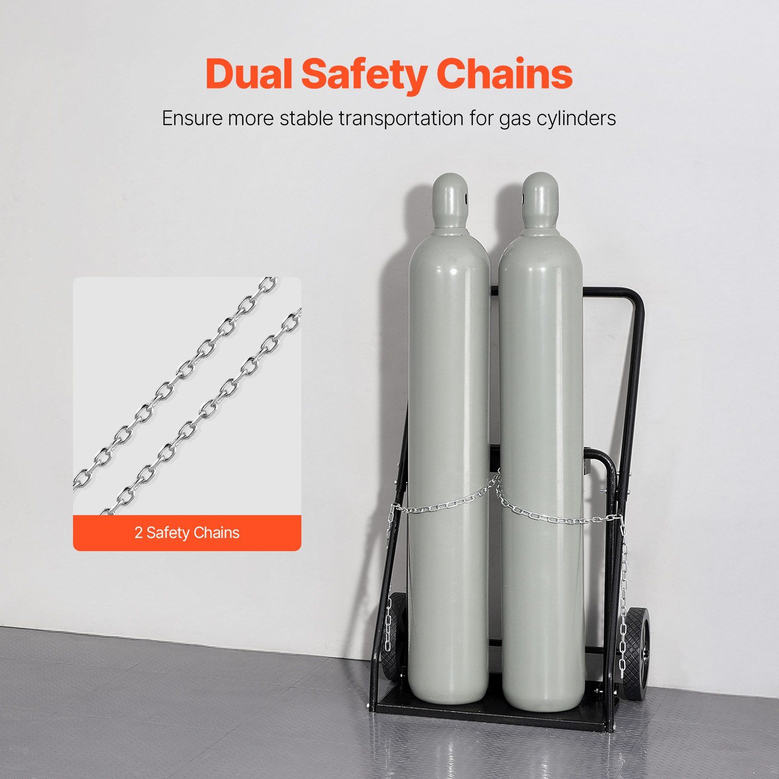 Dual Welding Cylinder Cart, Oxygen Acetylene Tank Cart with 440LBS Static Weight Capacity, 10-Inch Solid Wheels and Tank Storage Safety Chains, Suitable for Double 12.5-Inch Dia. Gas Cylinders - Image 6