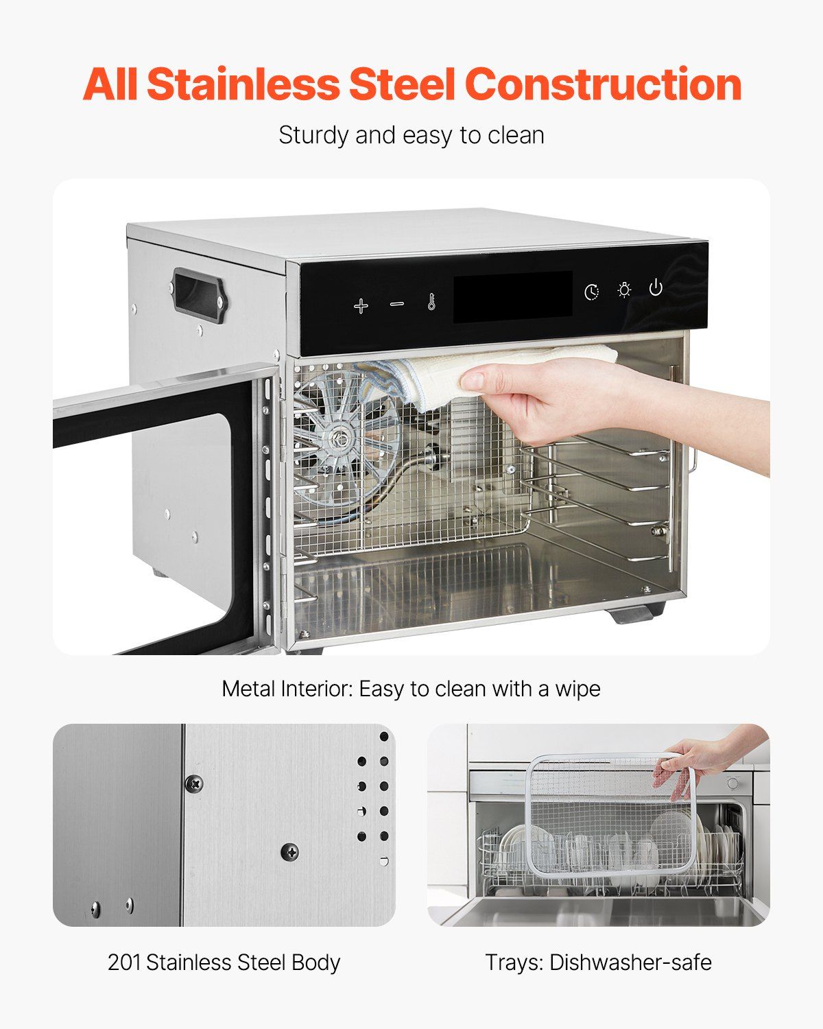 Food Dehydrator Machine, 6 Stainless Steel Trays, 400W Electric Food Dryer with Adjustable Temperature & 24-Hour Timer, Freeze Dryer for Jerky, Meat, Fruit, Vegetables, Herbs, Dog Treats - Image 6