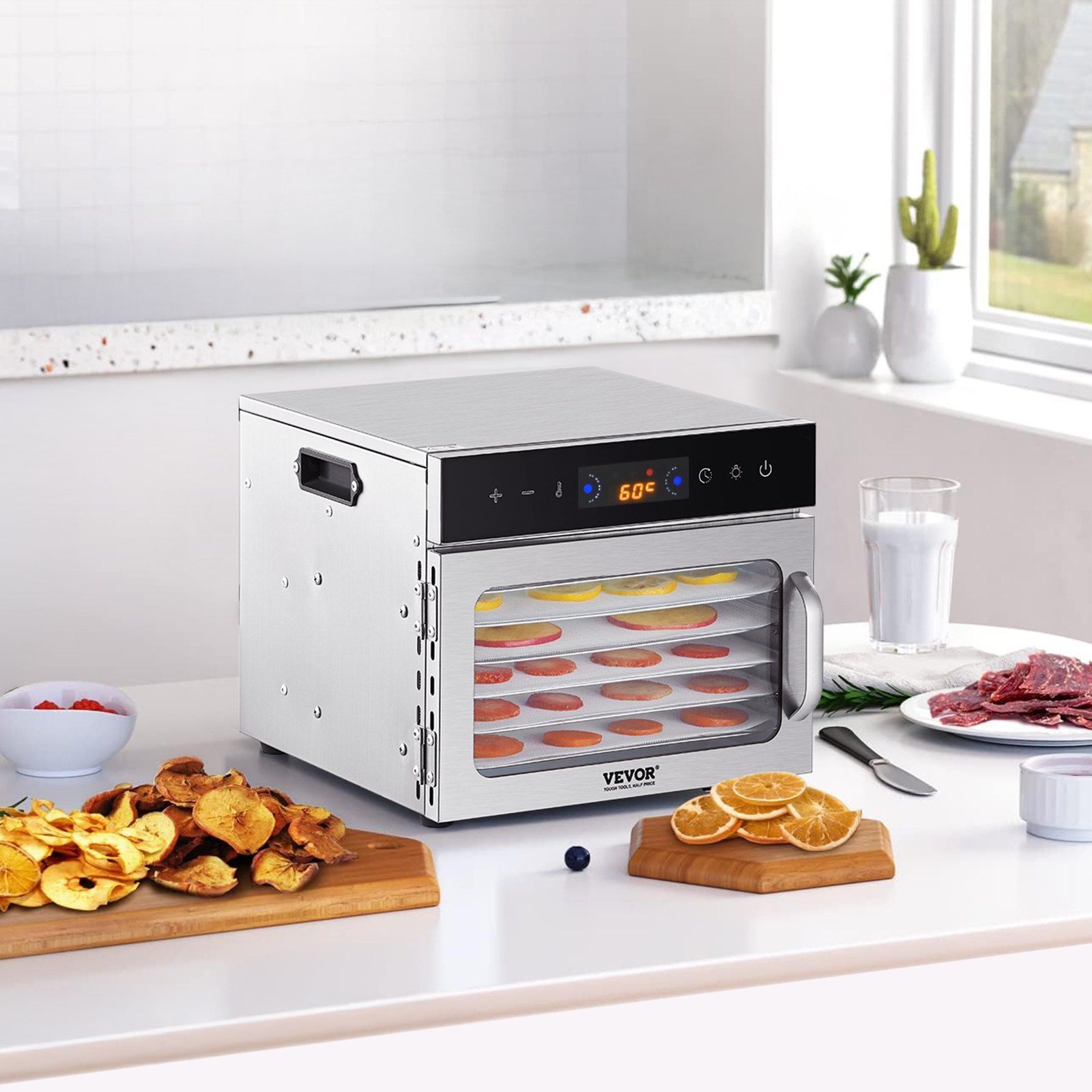 Food Dehydrator Machine, 6 Stainless Steel Trays, 400W Electric Food Dryer with Adjustable Temperature & 24-Hour Timer, Freeze Dryer for Jerky, Meat, Fruit, Vegetables, Herbs, Dog Treats - Image 8