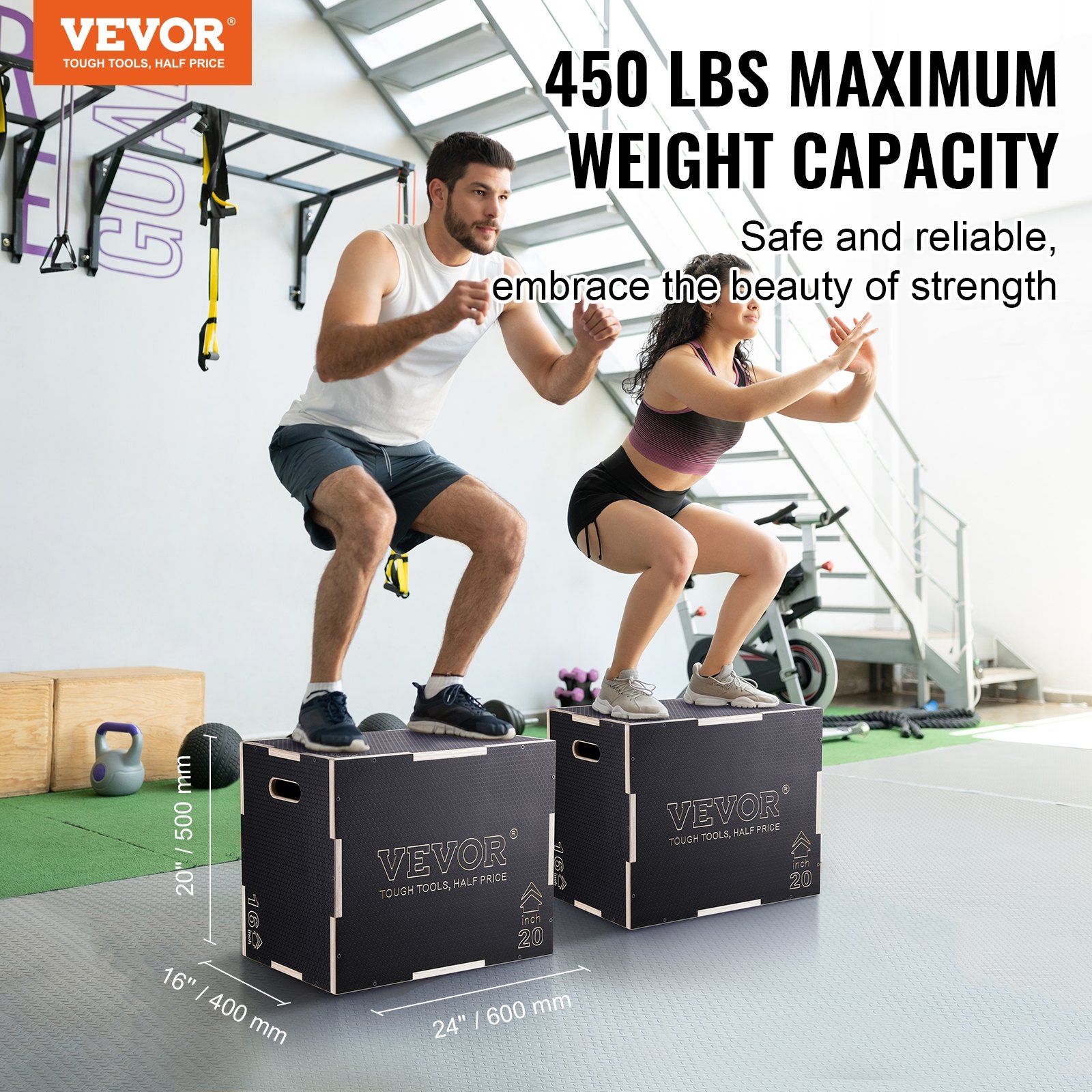 3 in 1 Plyometric Jump Box, 24/20/16 Inch Wooden Plyo Box, Platform & Jumping Agility Box, Anti-Slip Fitness Exercise Step Up Box for Home Gym Training, Conditioning Strength Training, Black - Image 2