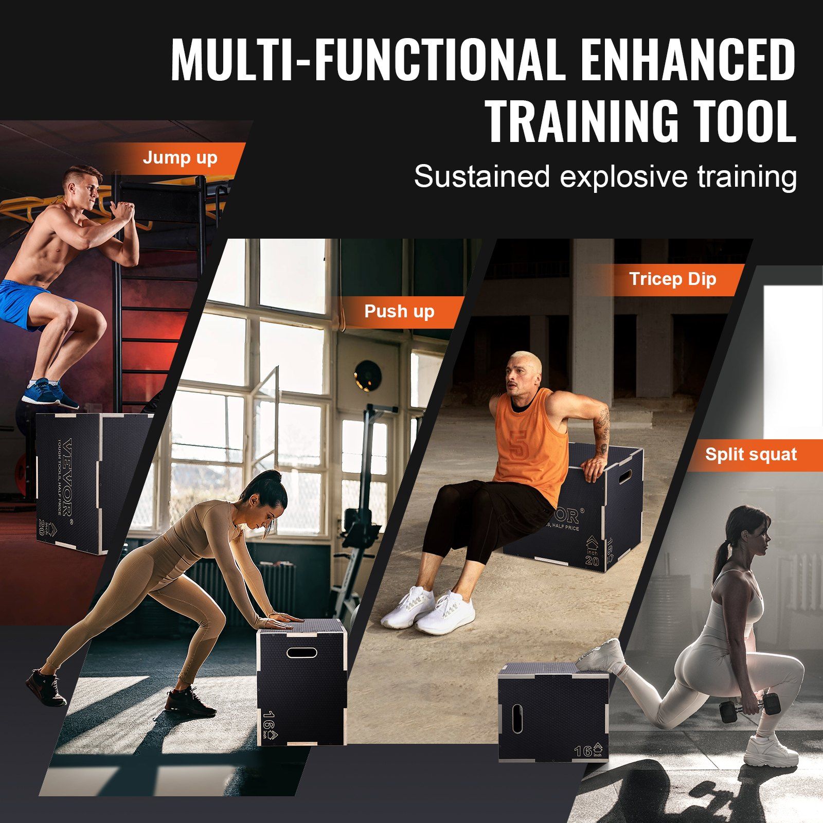 3 in 1 Plyometric Jump Box, 24/20/16 Inch Wooden Plyo Box, Platform & Jumping Agility Box, Anti-Slip Fitness Exercise Step Up Box for Home Gym Training, Conditioning Strength Training, Black - Image 5