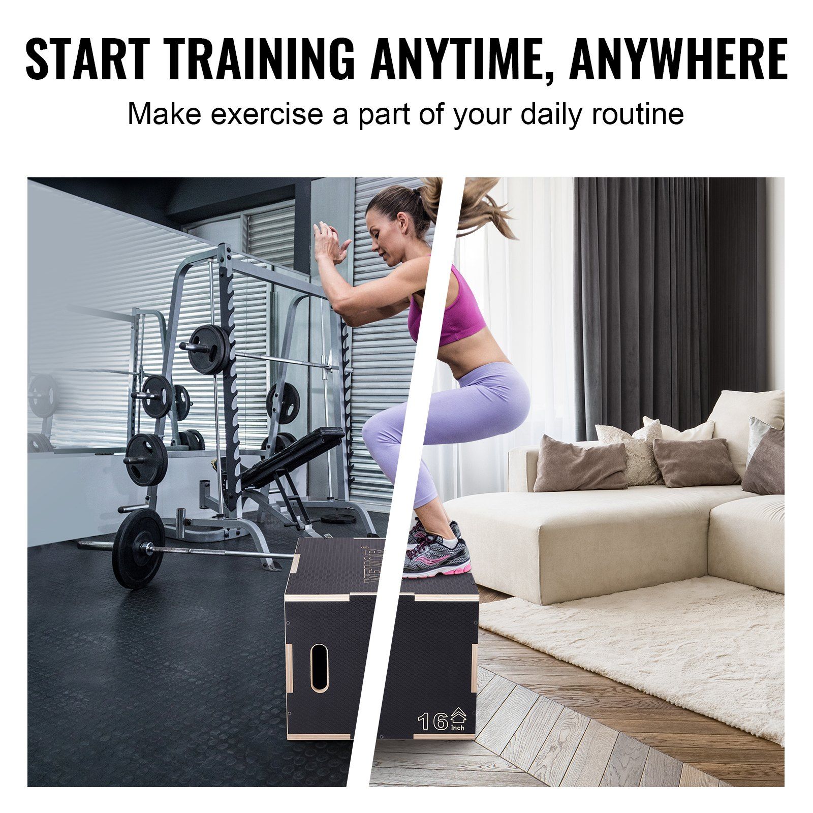 3 in 1 Plyometric Jump Box, 24/20/16 Inch Wooden Plyo Box, Platform & Jumping Agility Box, Anti-Slip Fitness Exercise Step Up Box for Home Gym Training, Conditioning Strength Training, Black - Image 6