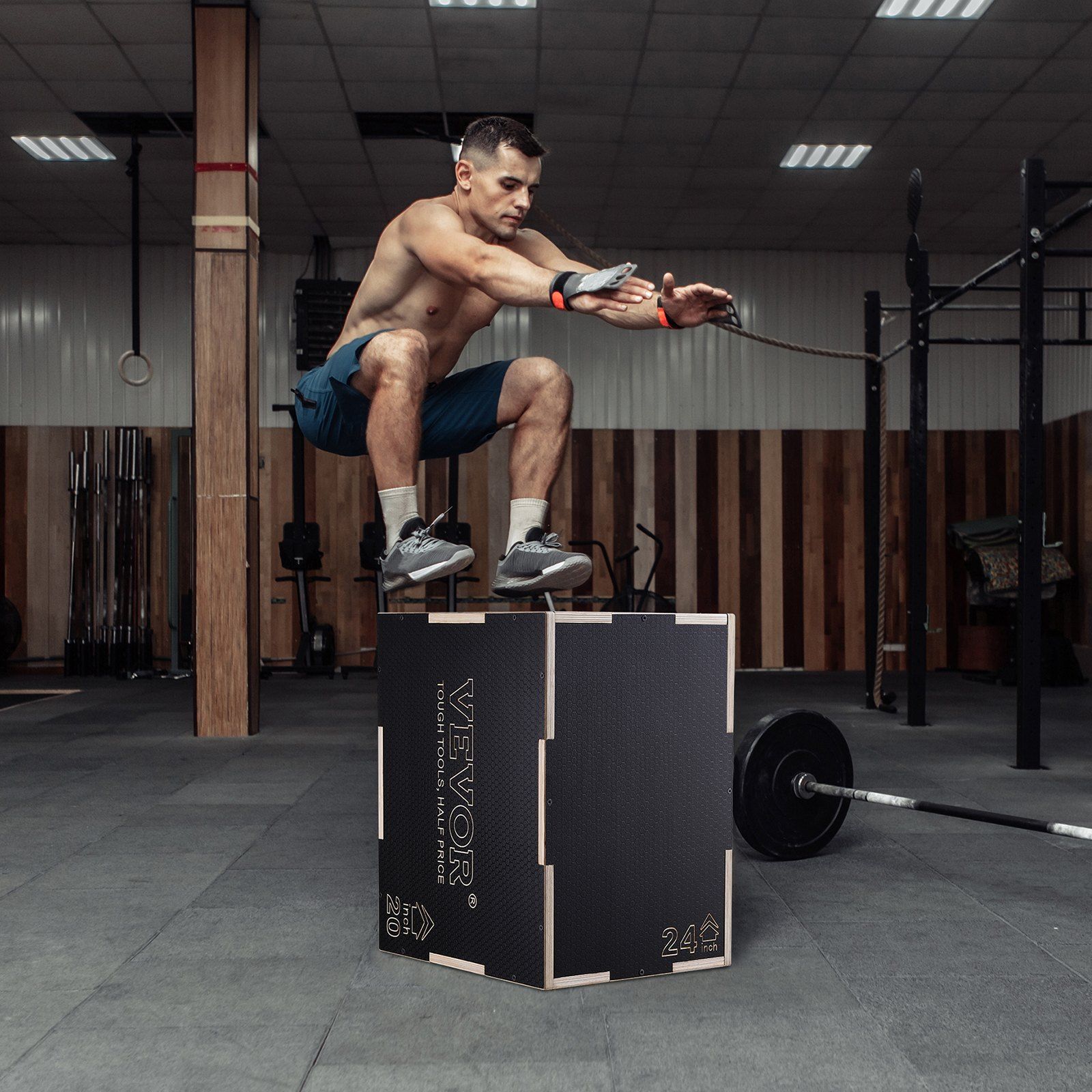 3 in 1 Plyometric Jump Box, 24/20/16 Inch Wooden Plyo Box, Platform & Jumping Agility Box, Anti-Slip Fitness Exercise Step Up Box for Home Gym Training, Conditioning Strength Training, Black - Image 8