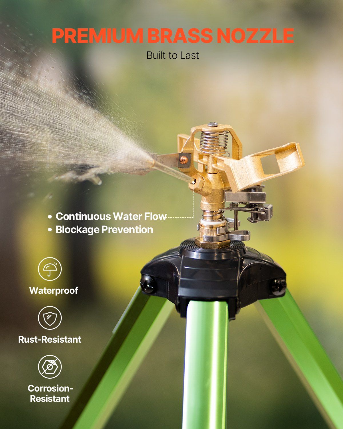 Impact Sprinkler on Tripod Base, 2 Packs, Heavy Duty Tripod Sprinklers with Brass Head & G3/4
