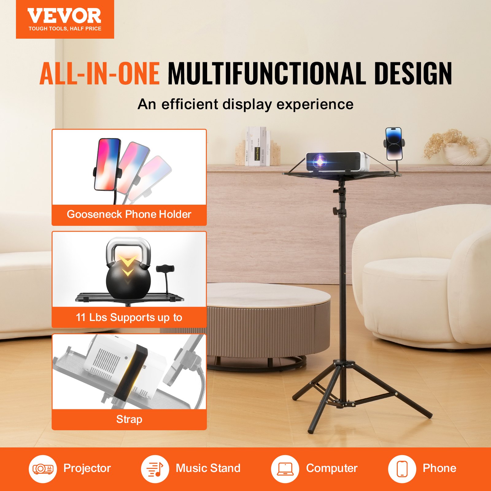 Projector Stand Laptop Stand Tripod Adjustable Height from 26.97 to 63 in - Image 2