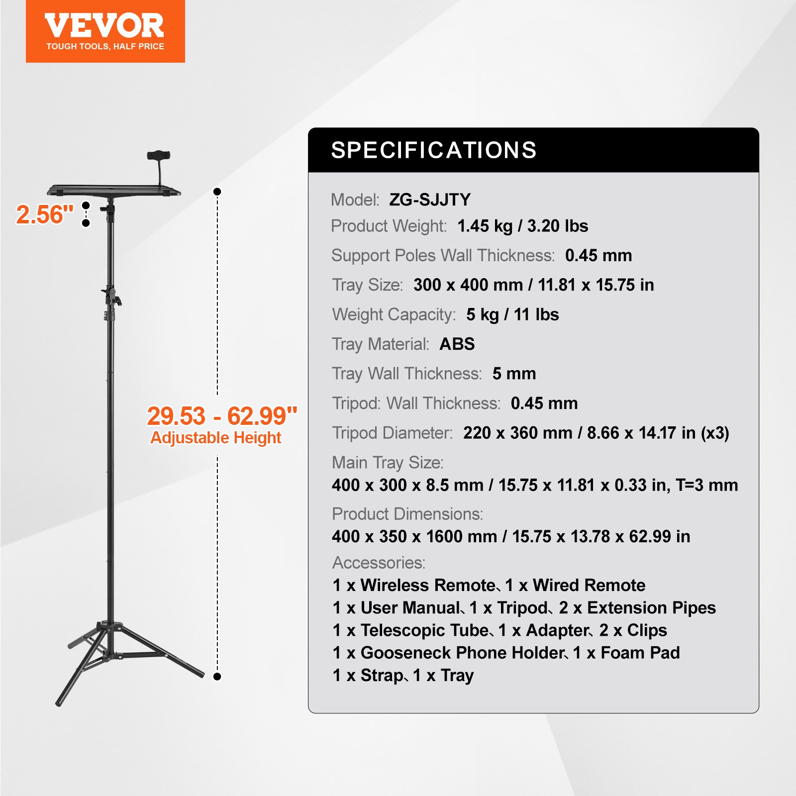 Projector Stand Laptop Stand Tripod Adjustable Height from 26.97 to 63 in - Image 7
