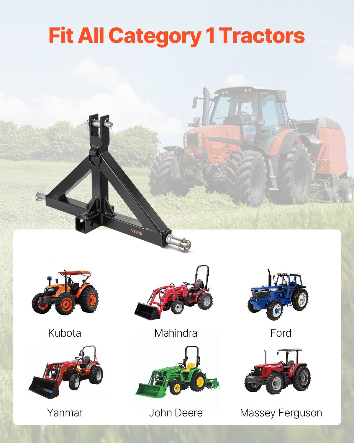 3 Point Hitch Receiver with 2 in Receiver, 3pt Quick Hitch Attachment, 3,000 lbs Capacity, Heavy Duty Tractor Tow Drawbar Adapter, Compatible with Kubota, Mahindra, John Deere, Massey Ferguson - Image 2