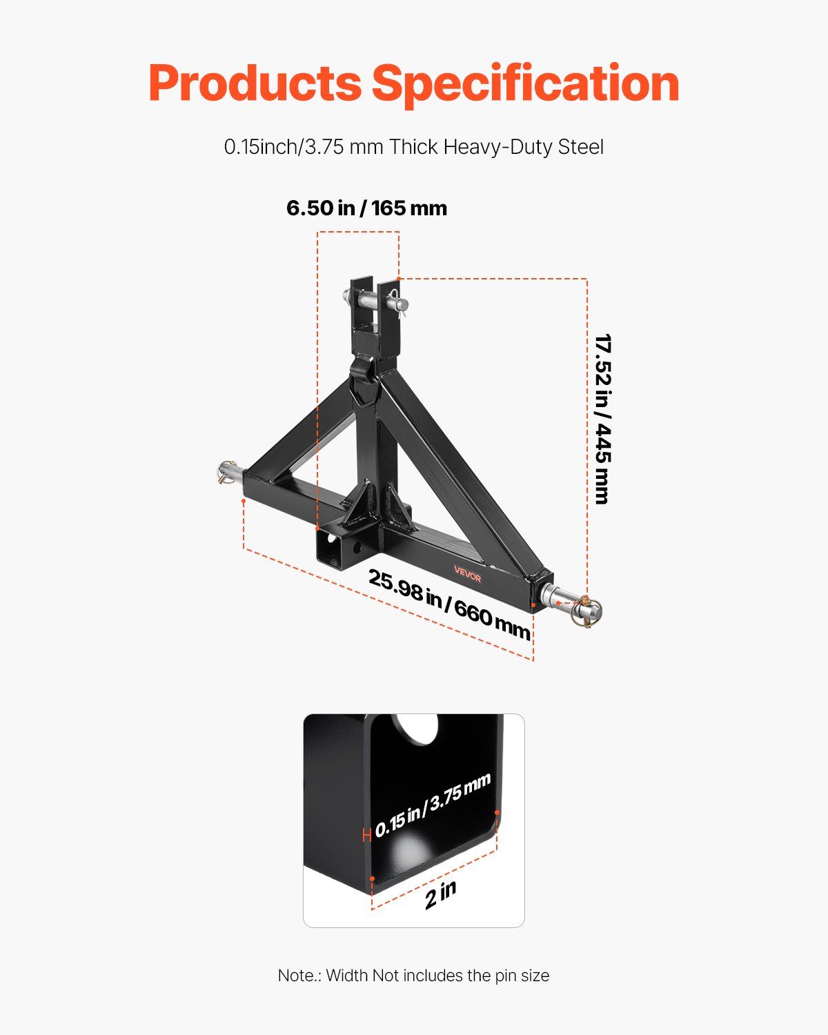 3 Point Hitch Receiver with 2 in Receiver, 3pt Quick Hitch Attachment, 3,000 lbs Capacity, Heavy Duty Tractor Tow Drawbar Adapter, Compatible with Kubota, Mahindra, John Deere, Massey Ferguson - Image 3