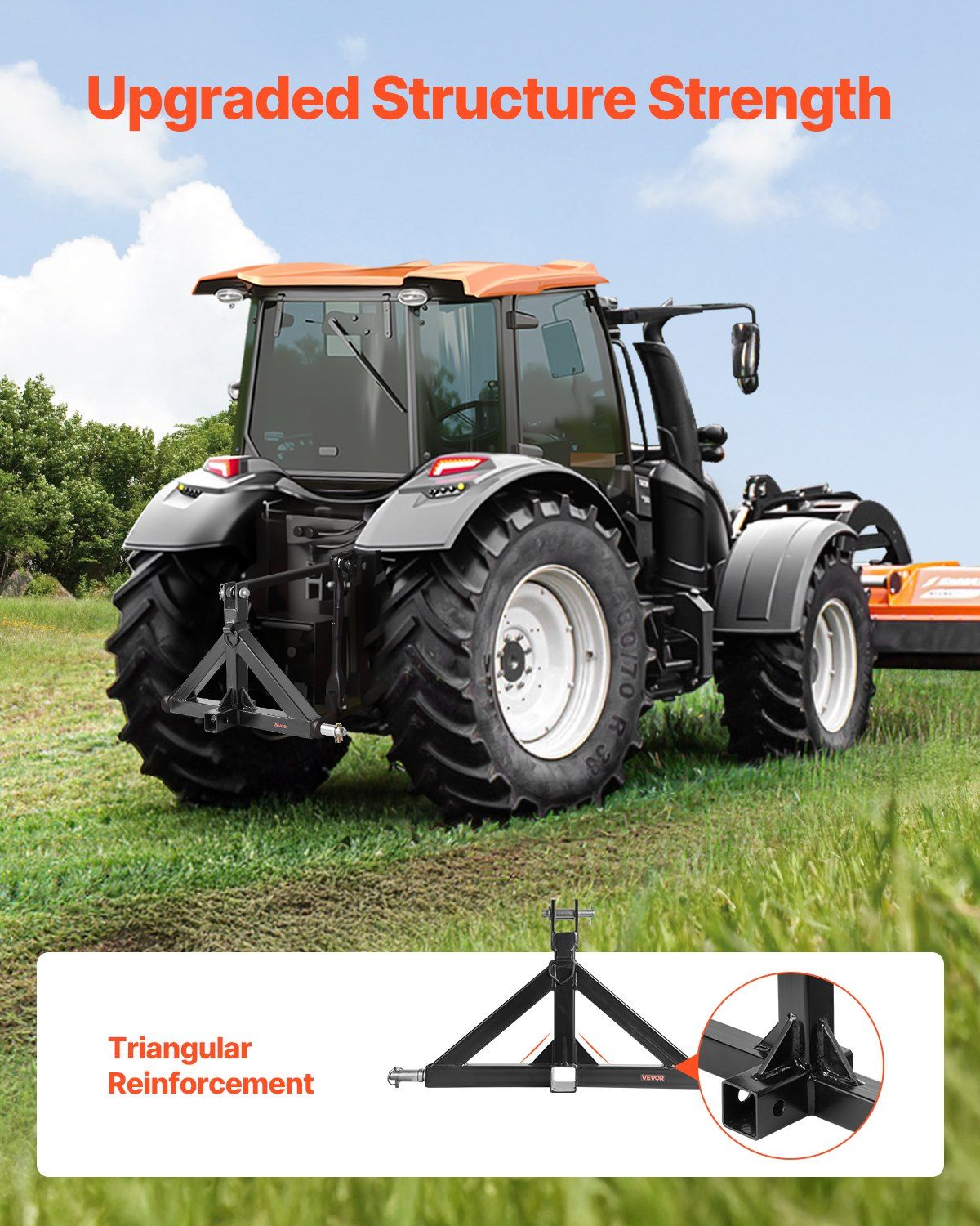 3 Point Hitch Receiver with 2 in Receiver, 3pt Quick Hitch Attachment, 3,000 lbs Capacity, Heavy Duty Tractor Tow Drawbar Adapter, Compatible with Kubota, Mahindra, John Deere, Massey Ferguson - Image 5