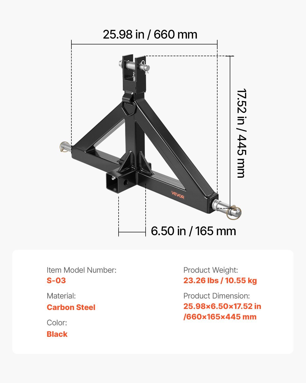 3 Point Hitch Receiver with 2 in Receiver, 3pt Quick Hitch Attachment, 3,000 lbs Capacity, Heavy Duty Tractor Tow Drawbar Adapter, Compatible with Kubota, Mahindra, John Deere, Massey Ferguson - Image 7