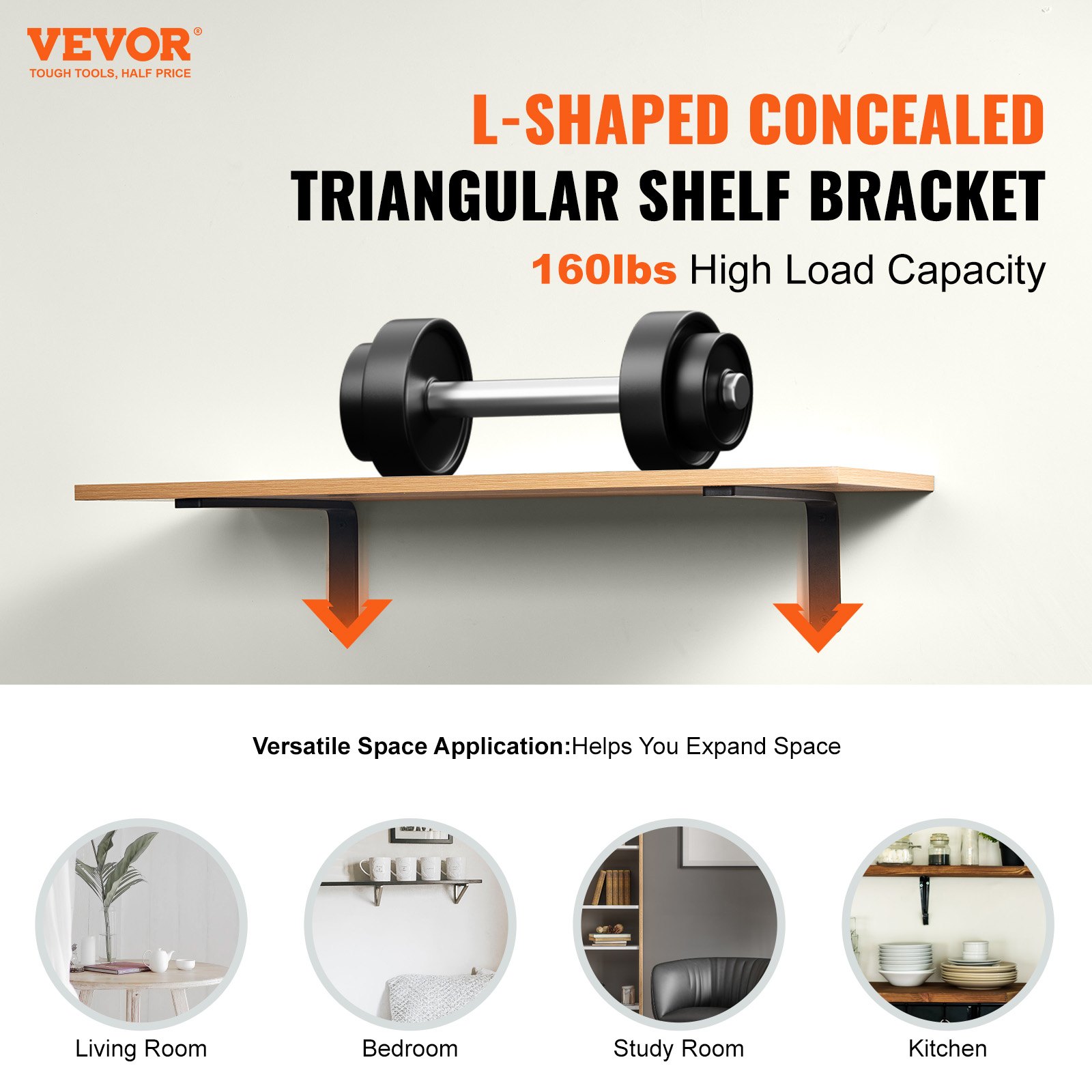 Shelf Bracket, Heavy Duty Floating Shelf Brackets 25.6 x 15.5 cm, 4 Pcs Brackets for Shelves, 5mm Thick Matte Black L Shelf Bracket,Steel Shelving Brackets with 72.6 kg Load Capacity - Image 2