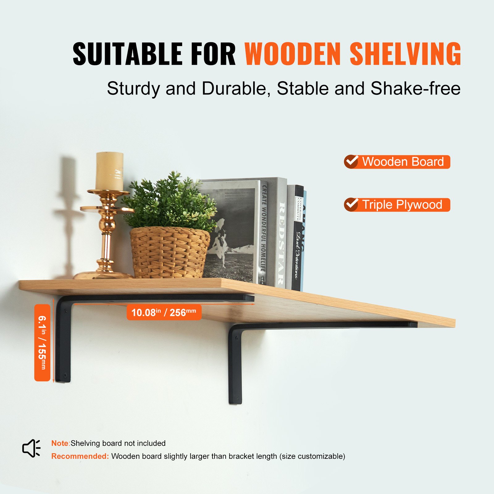 Shelf Bracket, Heavy Duty Floating Shelf Brackets 25.6 x 15.5 cm, 4 Pcs Brackets for Shelves, 5mm Thick Matte Black L Shelf Bracket,Steel Shelving Brackets with 72.6 kg Load Capacity - Image 3