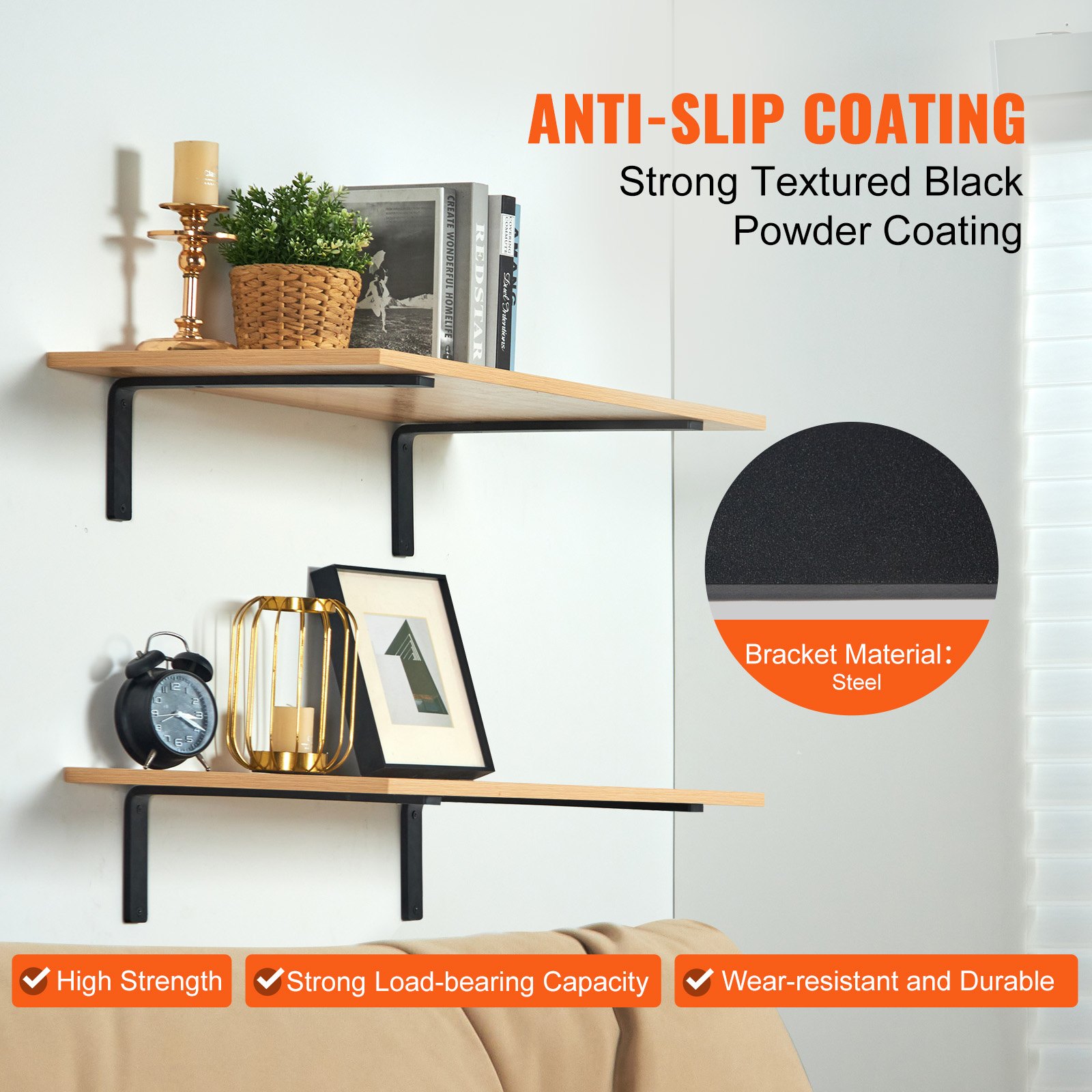 Shelf Bracket, Heavy Duty Floating Shelf Brackets 25.6 x 15.5 cm, 4 Pcs Brackets for Shelves, 5mm Thick Matte Black L Shelf Bracket,Steel Shelving Brackets with 72.6 kg Load Capacity - Image 4