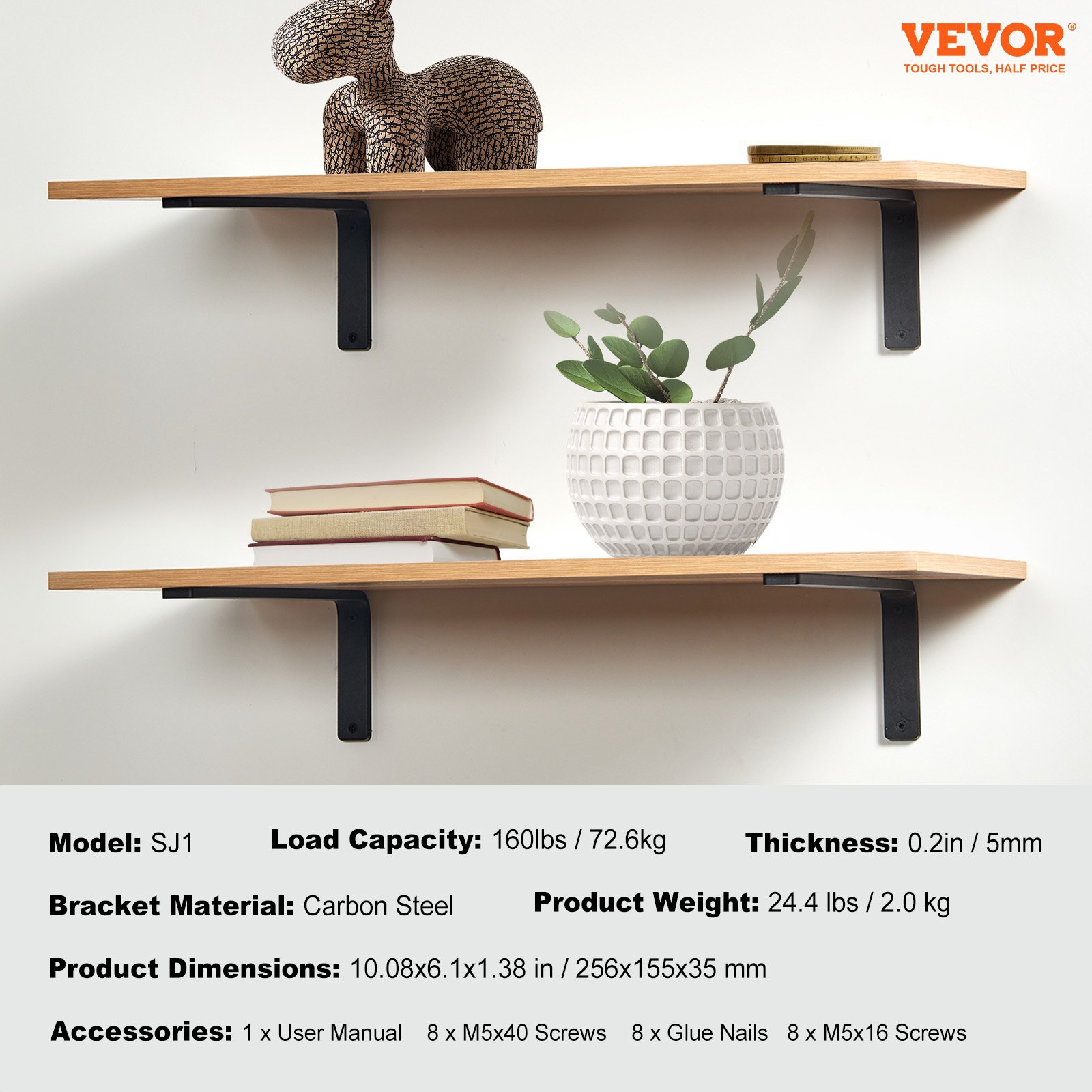 Shelf Bracket, Heavy Duty Floating Shelf Brackets 25.6 x 15.5 cm, 4 Pcs Brackets for Shelves, 5mm Thick Matte Black L Shelf Bracket,Steel Shelving Brackets with 72.6 kg Load Capacity - Image 7