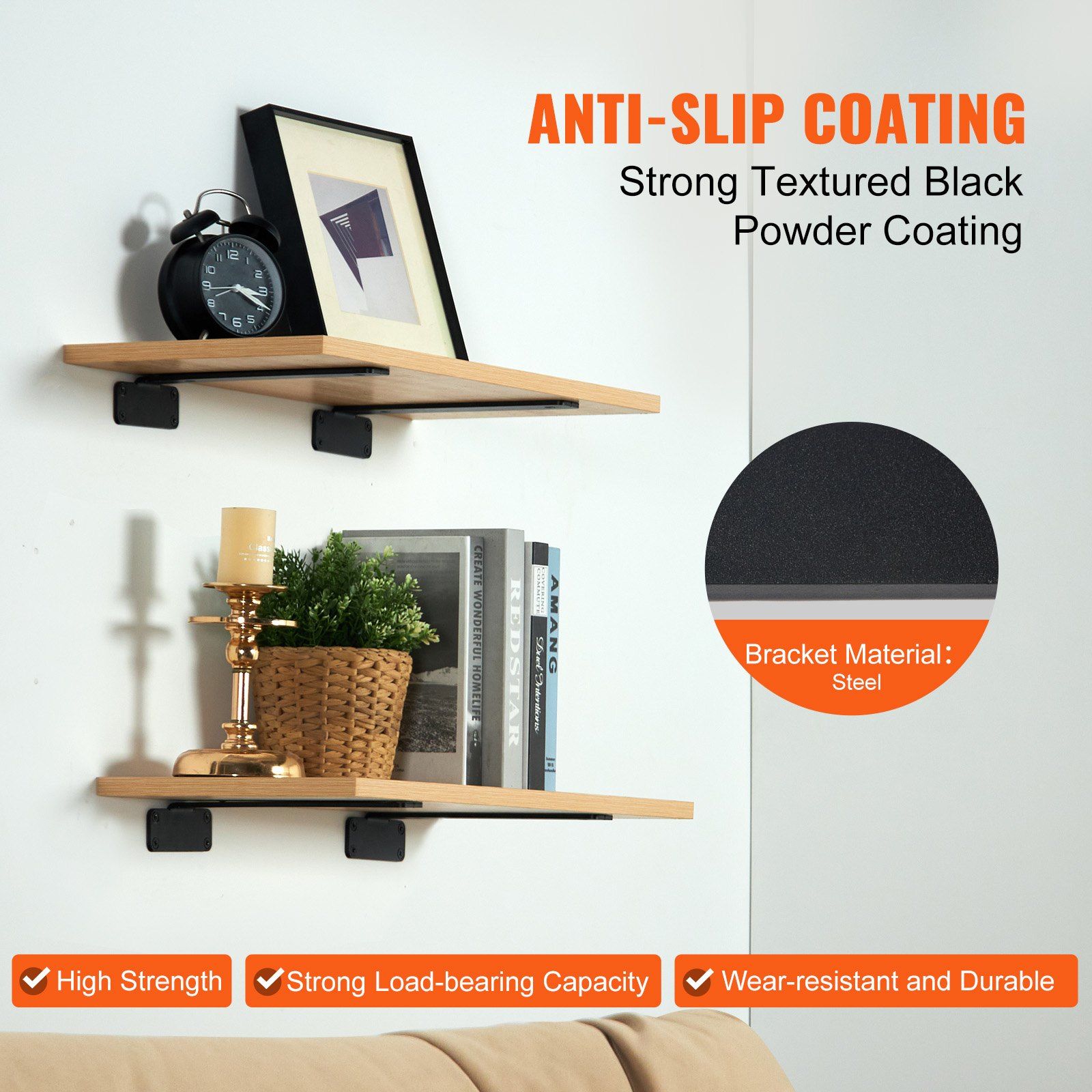 Shelf Bracket, 26.1cmL x 10cmW x 4.5cmH, 6 Pcs Heavy Duty Floating Shelf Brackets, Brackets for Shelves, 5mm Thick Matte Black L Shelf Bracket,Steel Shelving Brackets with 72.6 kg Load Capacity - Image 4