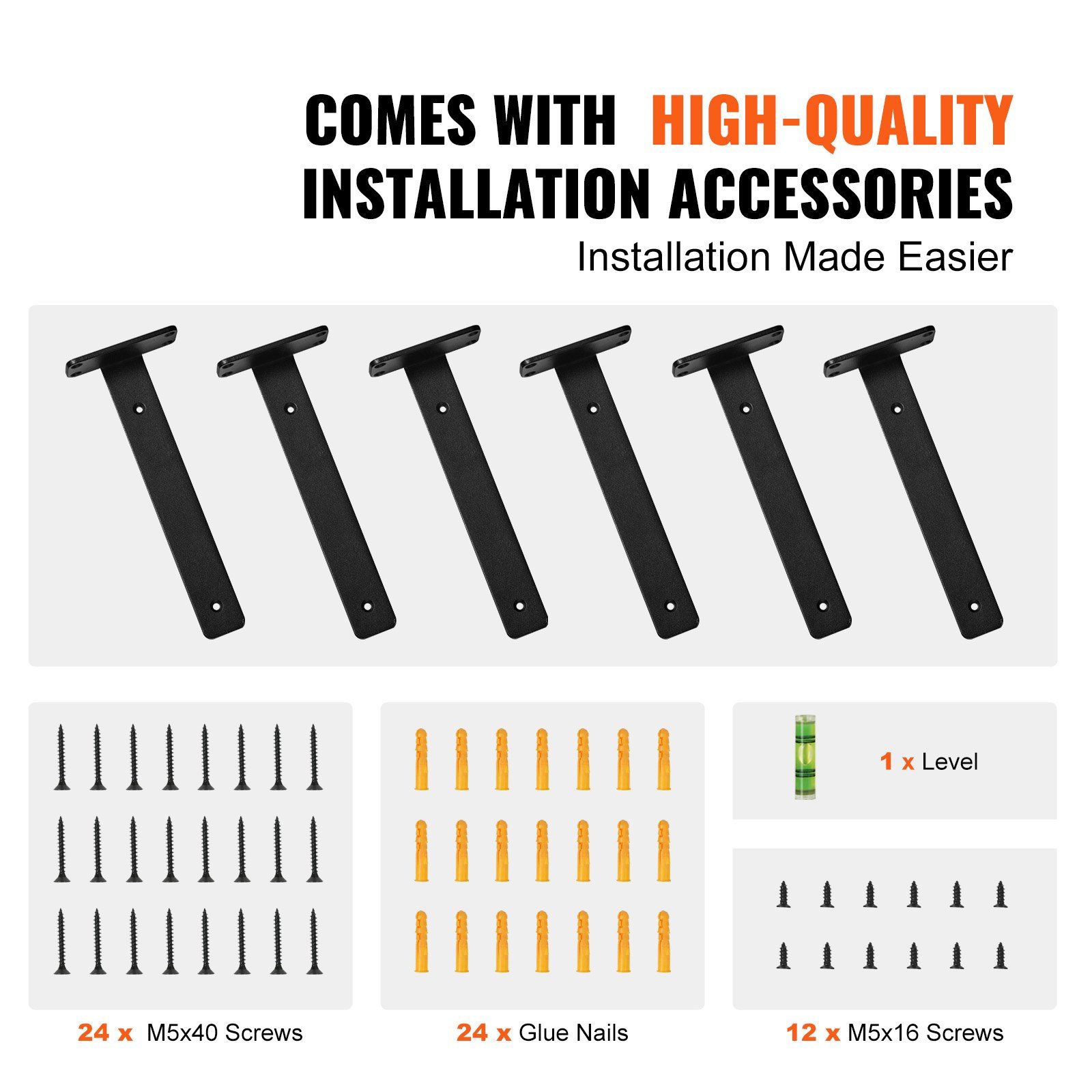 Shelf Bracket, 26.1cmL x 10cmW x 4.5cmH, 6 Pcs Heavy Duty Floating Shelf Brackets, Brackets for Shelves, 5mm Thick Matte Black L Shelf Bracket,Steel Shelving Brackets with 72.6 kg Load Capacity - Image 6