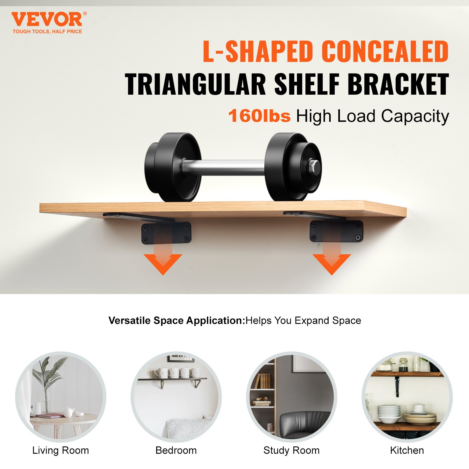 Shelf Bracket, 31cmL x 10cmW x 4.5cmH 6 Pcs, Heavy Duty Floating Shelf Brackets, Brackets for Shelves, 5mm Thick Matte Black L Shelf Bracket,Steel Shelving Brackets with 72.6 kg Load Capacity - Image 2