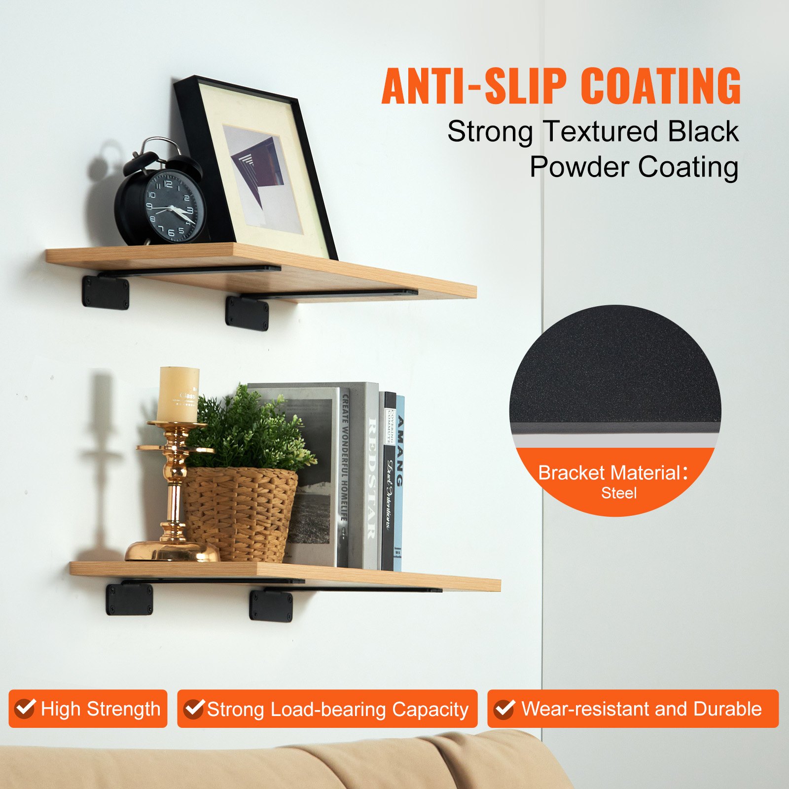 Shelf Bracket, 31cmL x 10cmW x 4.5cmH 6 Pcs, Heavy Duty Floating Shelf Brackets, Brackets for Shelves, 5mm Thick Matte Black L Shelf Bracket,Steel Shelving Brackets with 72.6 kg Load Capacity - Image 4