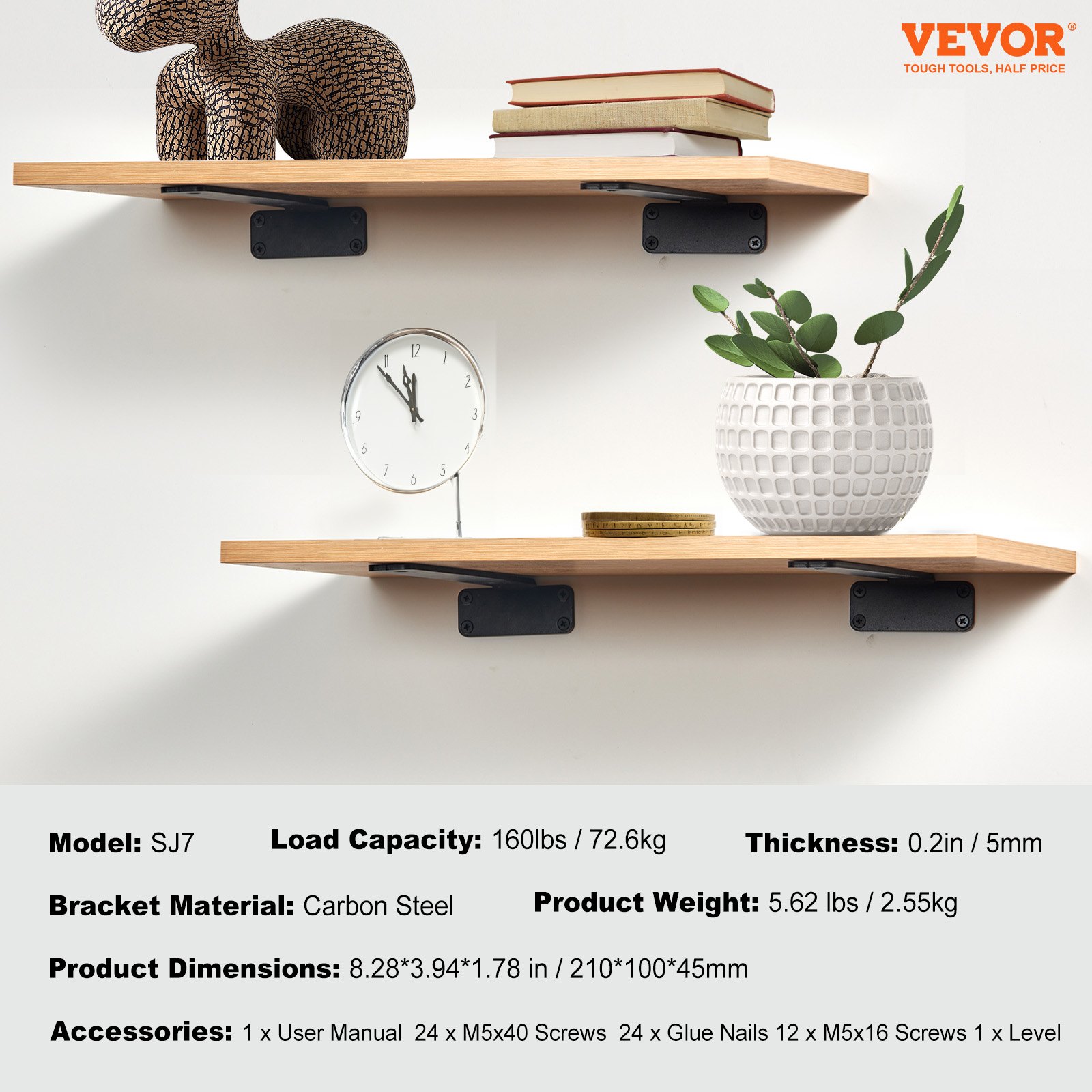 Shelf Bracket, 21cmL x 10cmW x 4.5cmH 6 Pcs, Heavy Duty Floating Shelf Brackets, Brackets for Shelves, 5mm Thick Matte Black L Shelf Bracket,Steel Shelving Brackets with 72.6 kg Load Capacity - Image 7