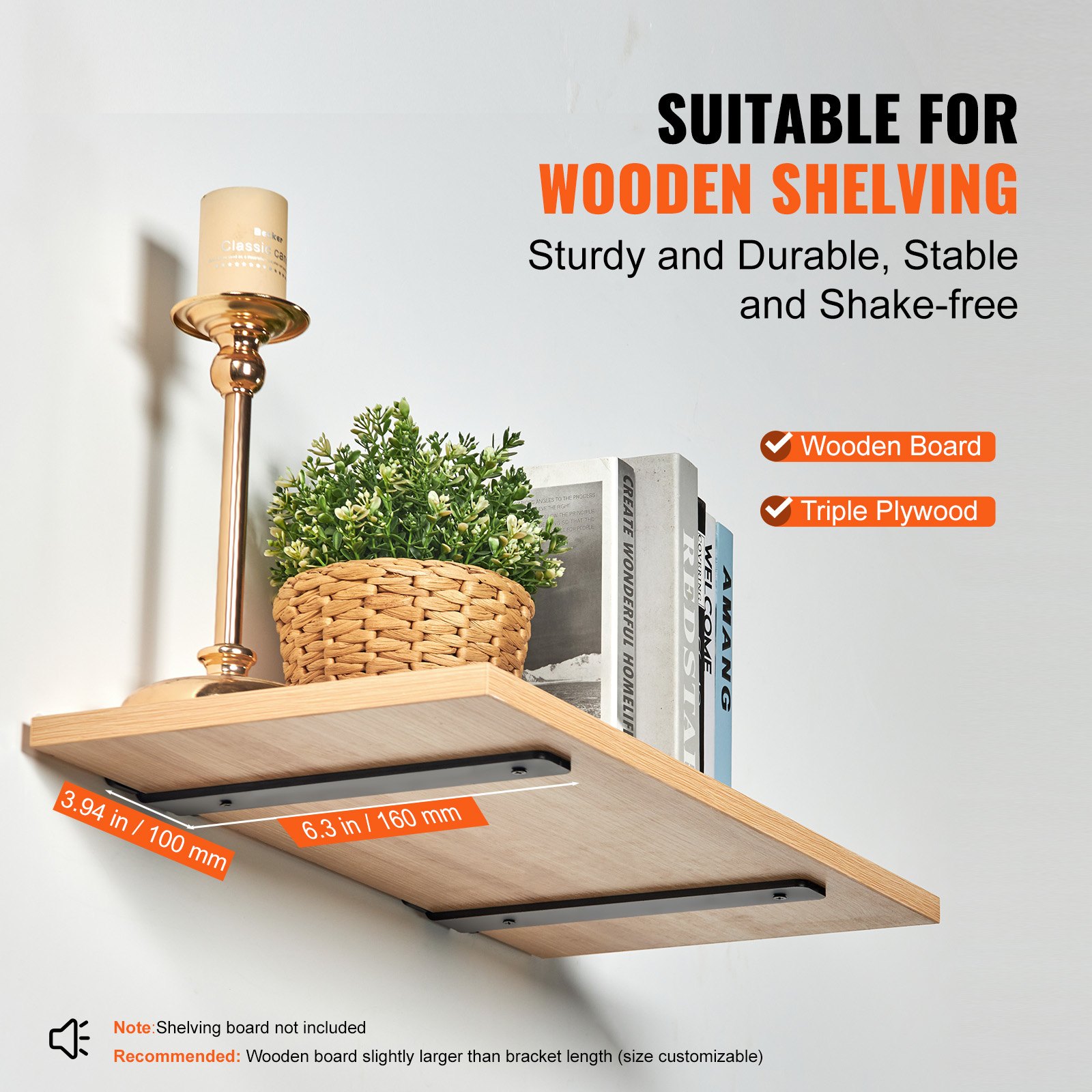 Shelf Bracket, 16cmL x 10cmW x 4.5cmH 6 Pcs, Heavy Duty Floating Shelf Brackets, Brackets for Shelves, 5mm Thick Matte Black L Shelf Bracket,Steel Shelving Brackets with 72.6 kg Load Capacity - Image 3