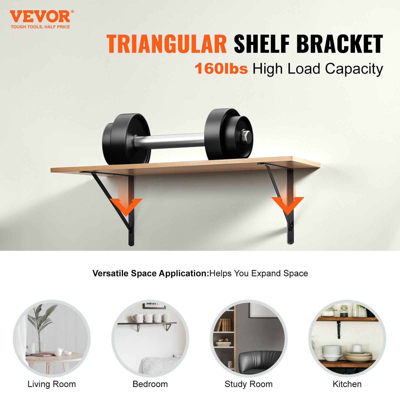 Shelf Bracket, 46 x 30.5 cm 12 Pcs, Heavy Duty Floating Shelf Brackets, Brackets for Shelves, 3mm Thick Matte Black Triangle Shelf Bracket,Steel Shelving Brackets with 72.6 kg Load Capacity - Image 2