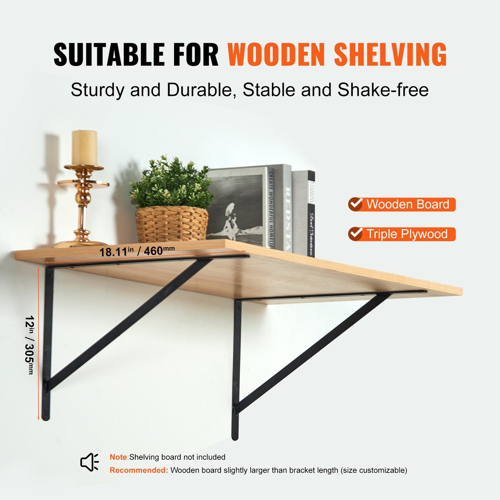 Shelf Bracket, 46 x 30.5 cm 12 Pcs, Heavy Duty Floating Shelf Brackets, Brackets for Shelves, 3mm Thick Matte Black Triangle Shelf Bracket,Steel Shelving Brackets with 72.6 kg Load Capacity - Image 3