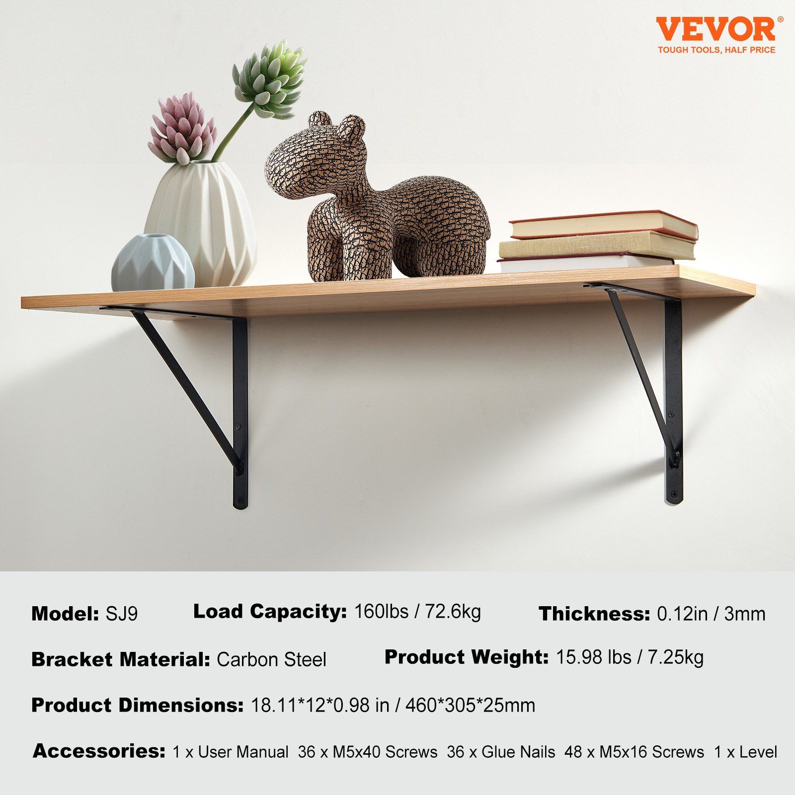 Shelf Bracket, 46 x 30.5 cm 12 Pcs, Heavy Duty Floating Shelf Brackets, Brackets for Shelves, 3mm Thick Matte Black Triangle Shelf Bracket,Steel Shelving Brackets with 72.6 kg Load Capacity - Image 7