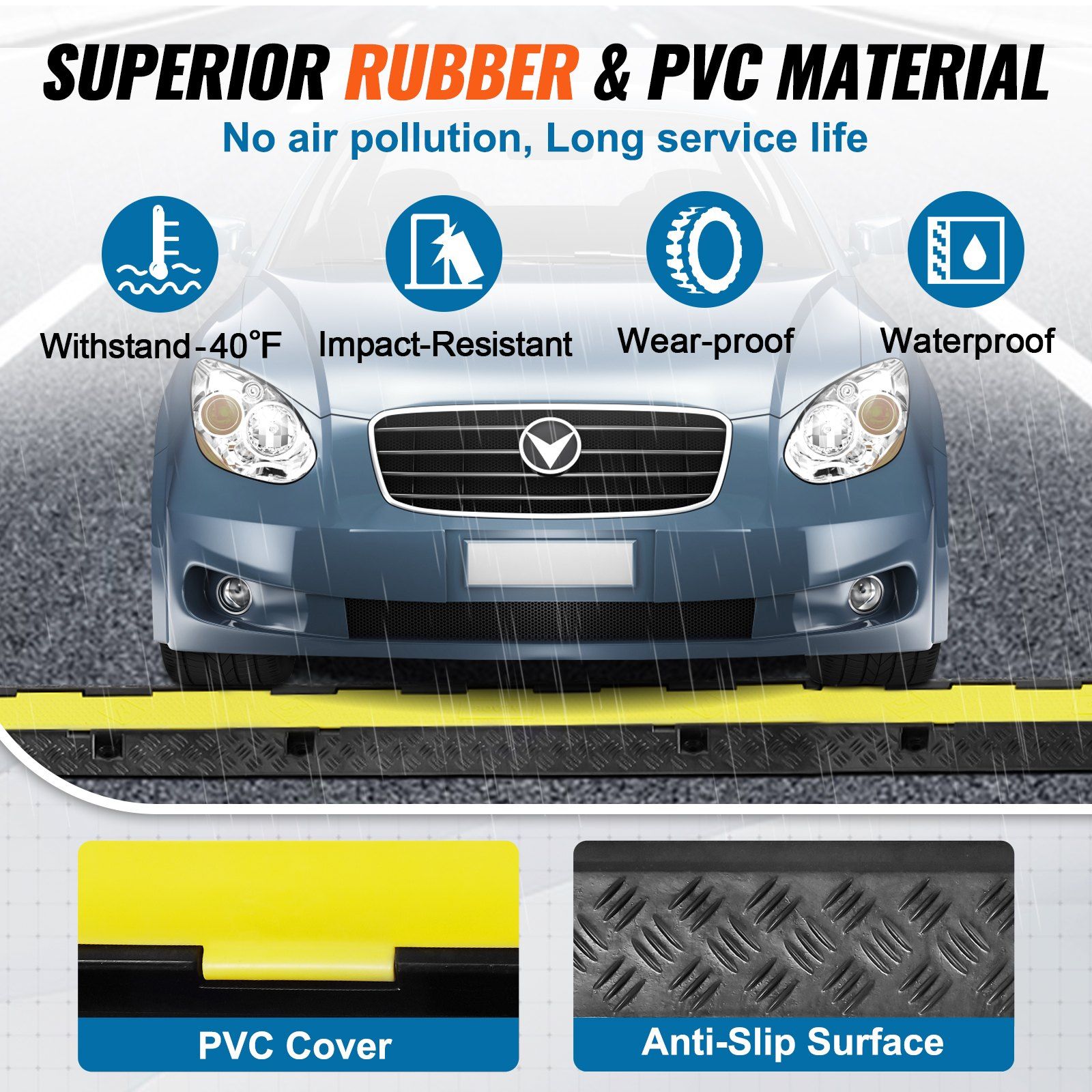 5 PCs Rubber Cable Protector Ramp, 2 Channel, 12000 lbs/axle Capacity Heavy Duty Hose Wire Cover Ramp Driveway, Traffic Speed Bump with Flip-Open Top Cover & 50 ft Warning Tape, for Indoor&Outdo - Image 4