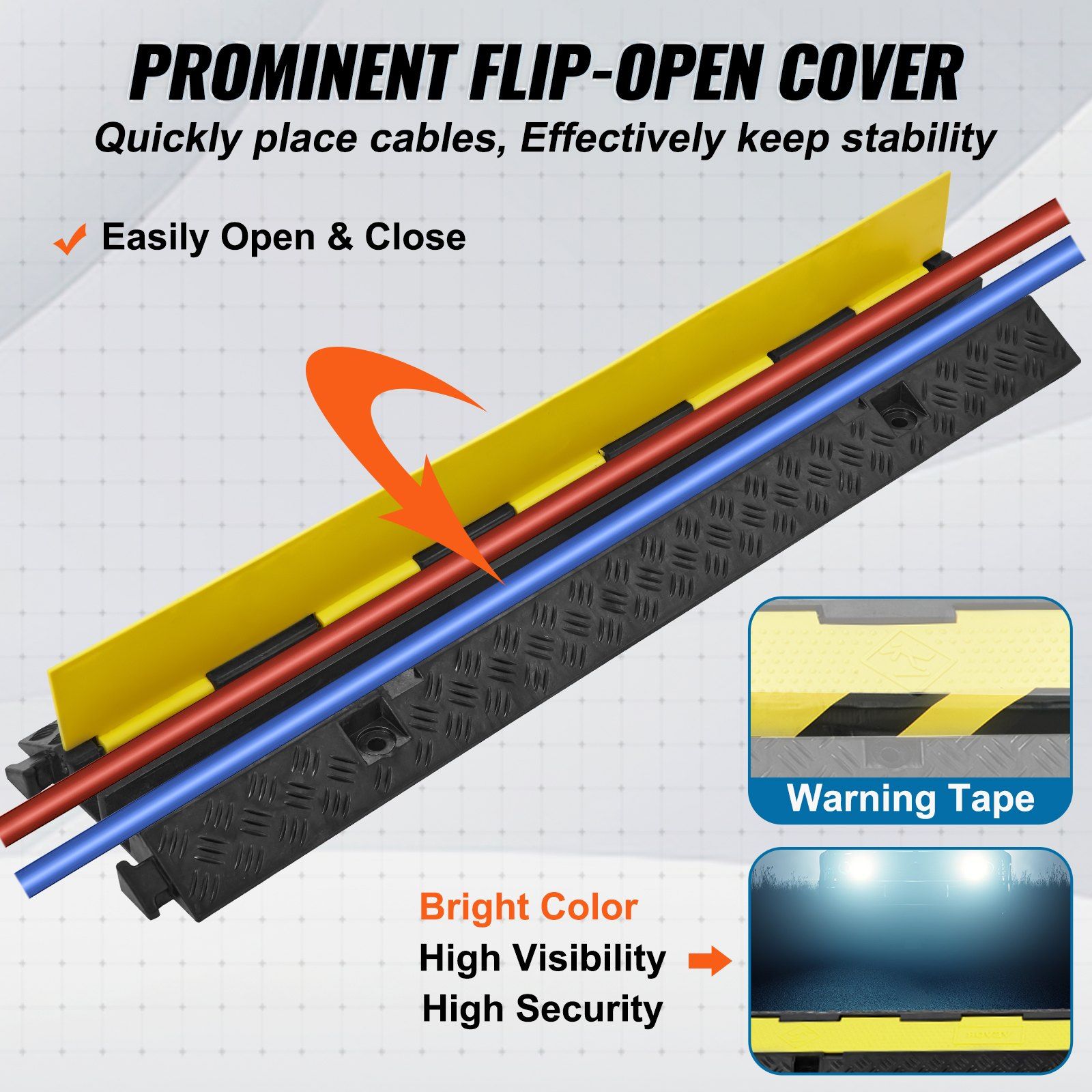 5 PCs Rubber Cable Protector Ramp, 2 Channel, 12000 lbs/axle Capacity Heavy Duty Hose Wire Cover Ramp Driveway, Traffic Speed Bump with Flip-Open Top Cover & 50 ft Warning Tape, for Indoor&Outdo - Image 5