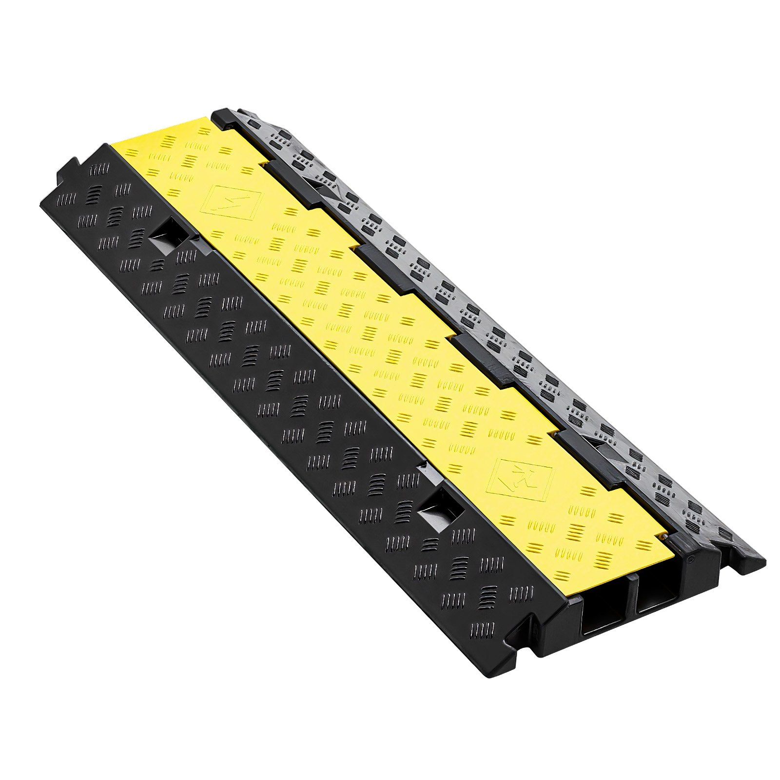 Cable Protector Ramp, 9,979 kg/axle Capacity, 2 Channel Heavy Duty Rubber Cord Hose Wire Cover, 55 x 50 mm Channel, Traffic Speed Bump with Flip-Open Top Cover, for Indoor Outdoor Use, 1 Pack - Image 1