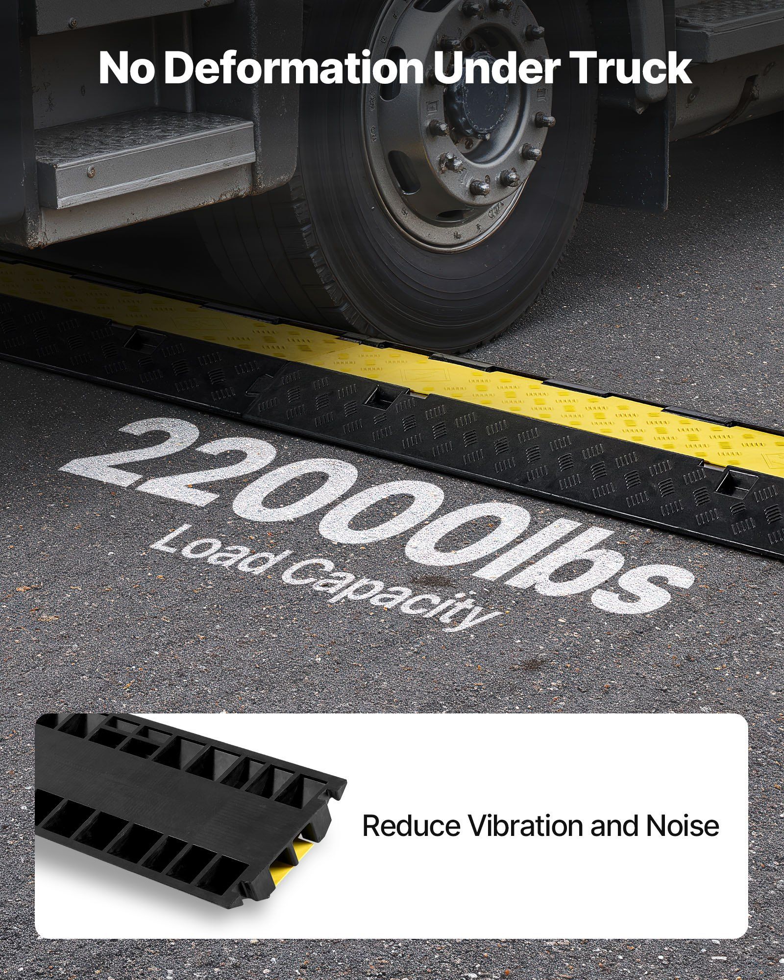Cable Protector Ramp, 9,979 kg/axle Capacity, 2 Channel Heavy Duty Rubber Cord Hose Wire Cover, 55 x 50 mm Channel, Traffic Speed Bump with Flip-Open Top Cover, for Indoor Outdoor Use, 1 Pack - Image 3