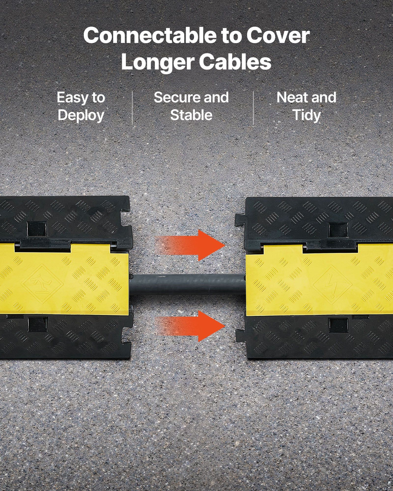 Cable Protector Ramp, 9,979 kg/axle Capacity, 2 Channel Heavy Duty Rubber Cord Hose Wire Cover, 55 x 50 mm Channel, Traffic Speed Bump with Flip-Open Top Cover, for Indoor Outdoor Use, 1 Pack - Image 6