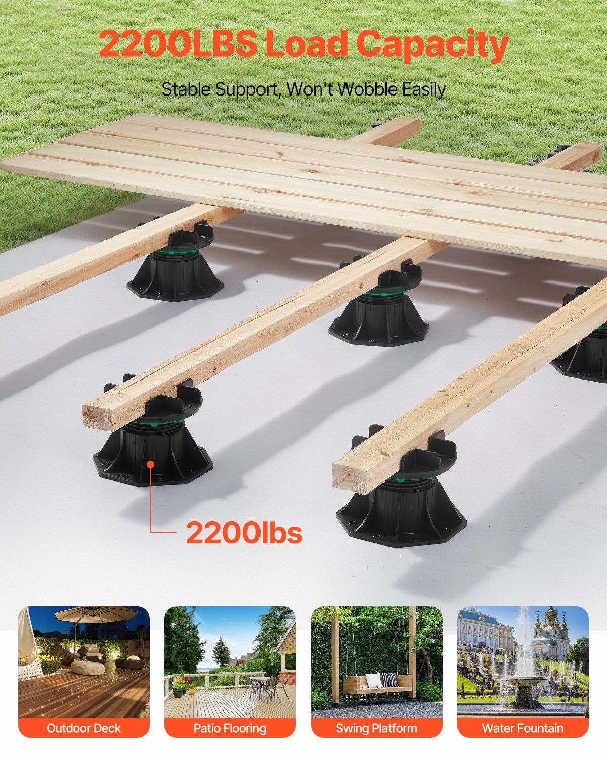 Deck Blocks 8 PCS, 2200 lbs / 997.90 kg Load Capacity Deck Support Plastic Pedestal Paver, Raising 3.54 - 4.65 inch / 90 - 118 mm, Height Adjustable Shed Foundation Base for Wood Concrete Metal - Image 2