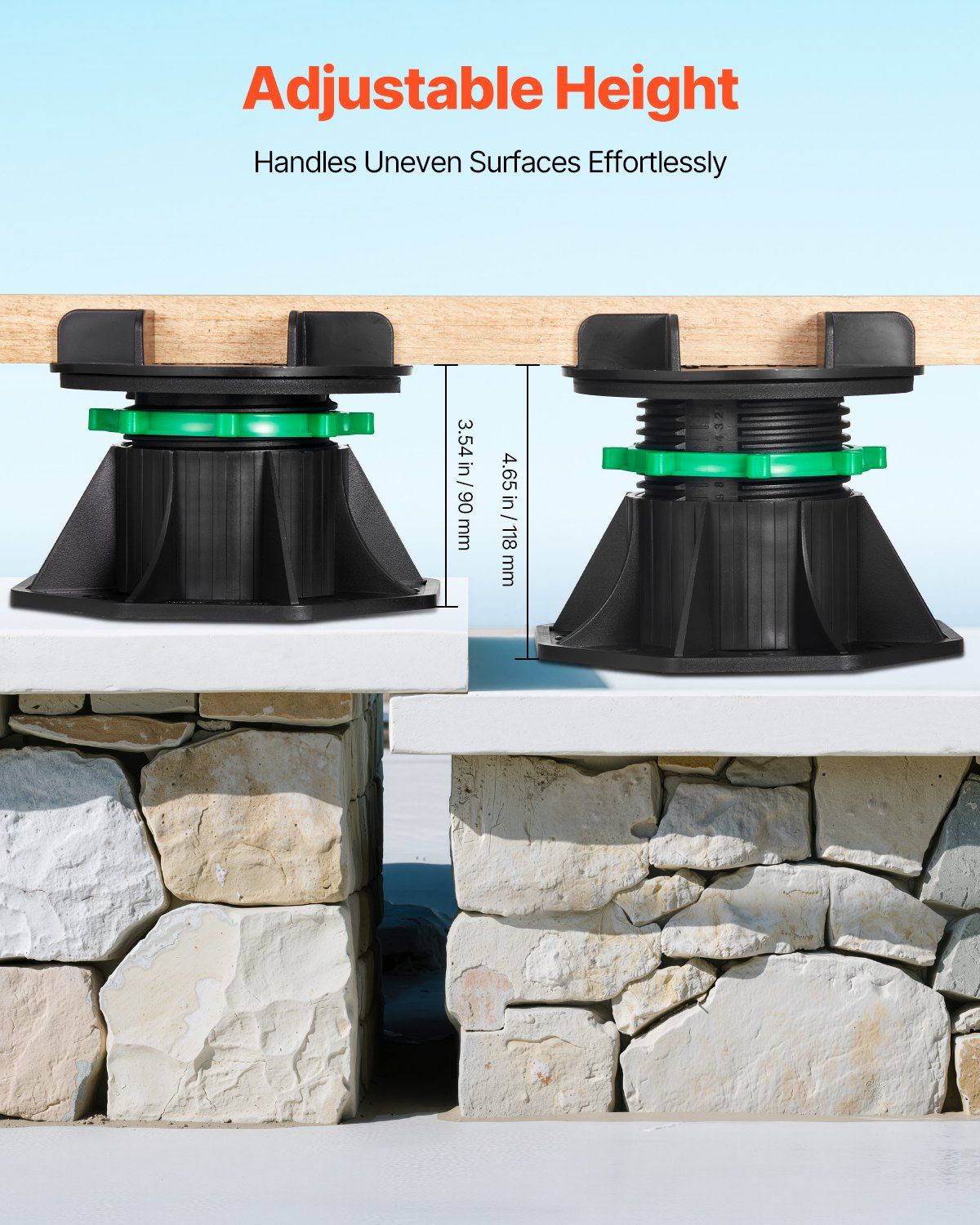 Deck Blocks 8 PCS, 2200 lbs / 997.90 kg Load Capacity Deck Support Plastic Pedestal Paver, Raising 3.54 - 4.65 inch / 90 - 118 mm, Height Adjustable Shed Foundation Base for Wood Concrete Metal - Image 3
