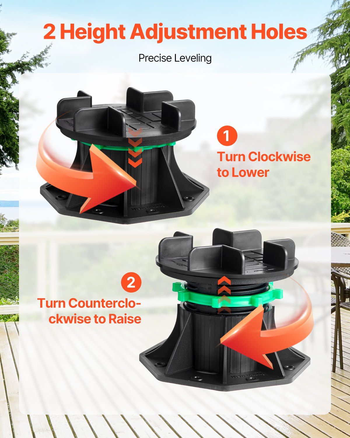 Deck Blocks 8 PCS, 2200 lbs / 997.90 kg Load Capacity Deck Support Plastic Pedestal Paver, Raising 3.54 - 4.65 inch / 90 - 118 mm, Height Adjustable Shed Foundation Base for Wood Concrete Metal - Image 4