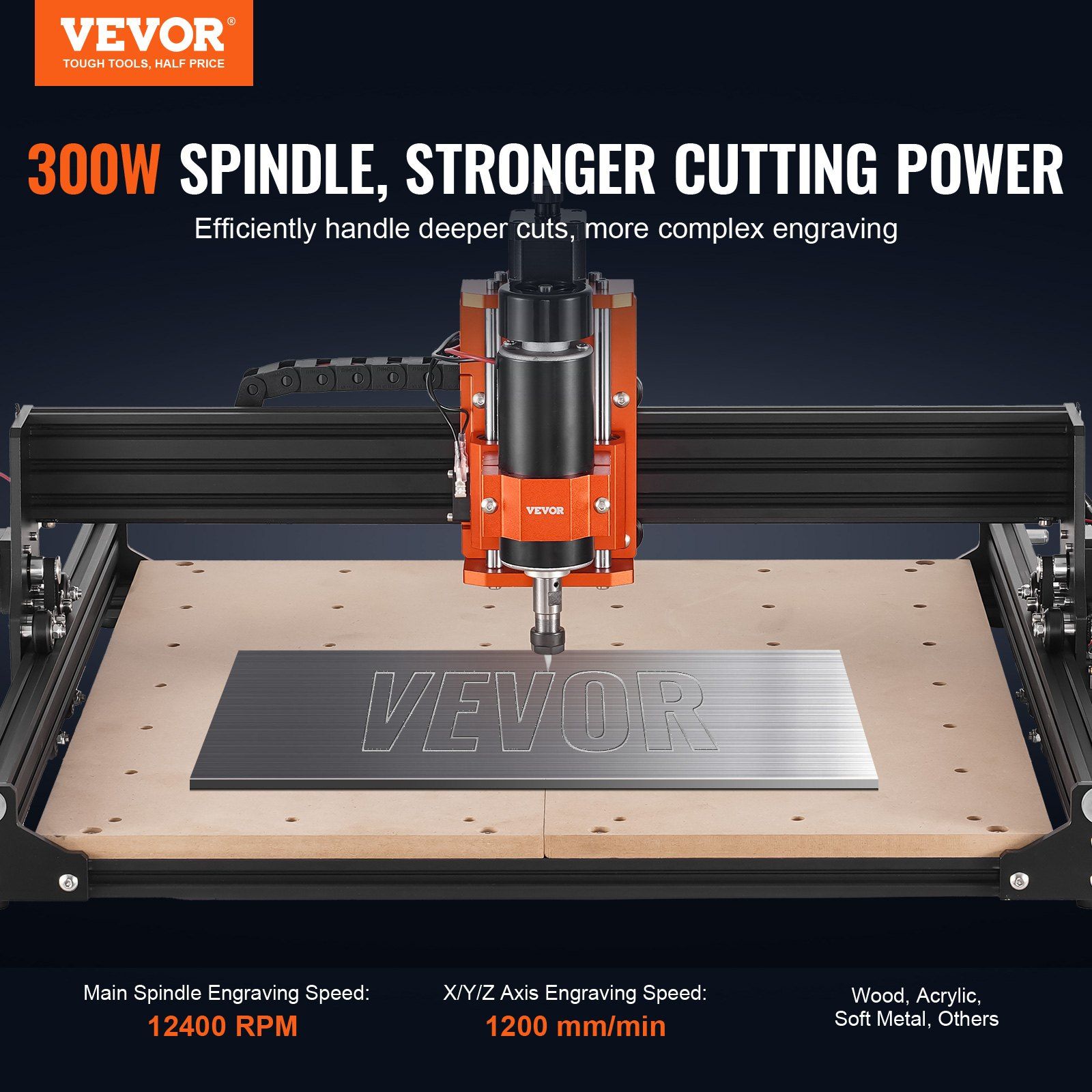 CNC Router Machine, 300W, 3 Axis GRBL Control Wood Engraving Carving Milling Machine Kit, 15.75 x 15.75 x 2.36 in / 400 x 400 x 60 mm Working Area 1200 RPM for Wood Acrylic MDF PVC Plastic Foam - Image 2