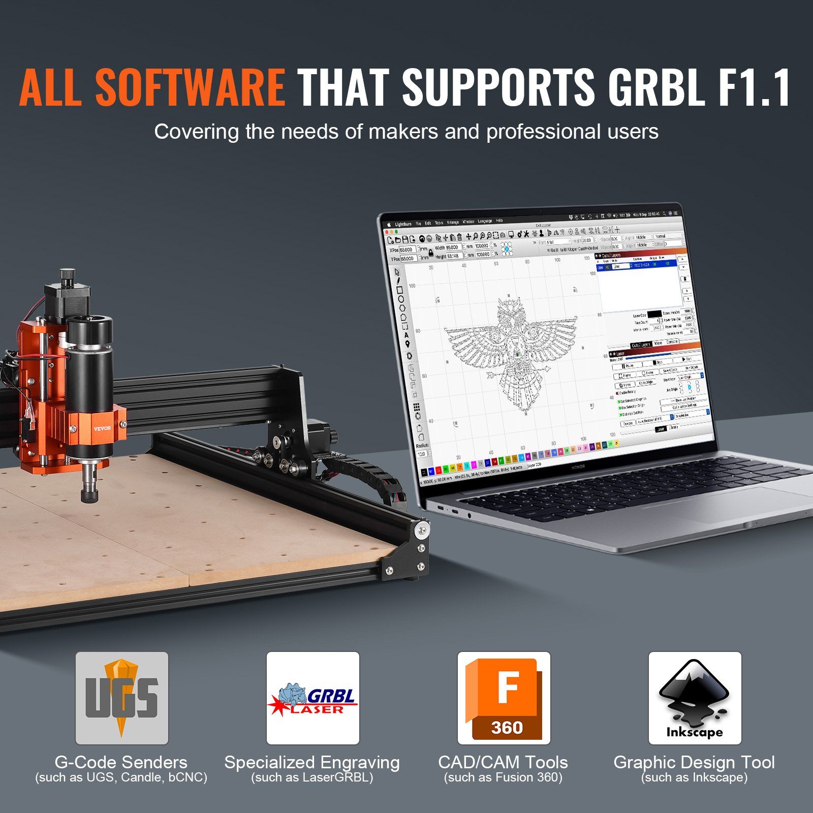 CNC Router Machine, 300W, 3 Axis GRBL Control Wood Engraving Carving Milling Machine Kit, 15.75 x 15.75 x 2.36 in / 400 x 400 x 60 mm Working Area 1200 RPM for Wood Acrylic MDF PVC Plastic Foam - Image 6