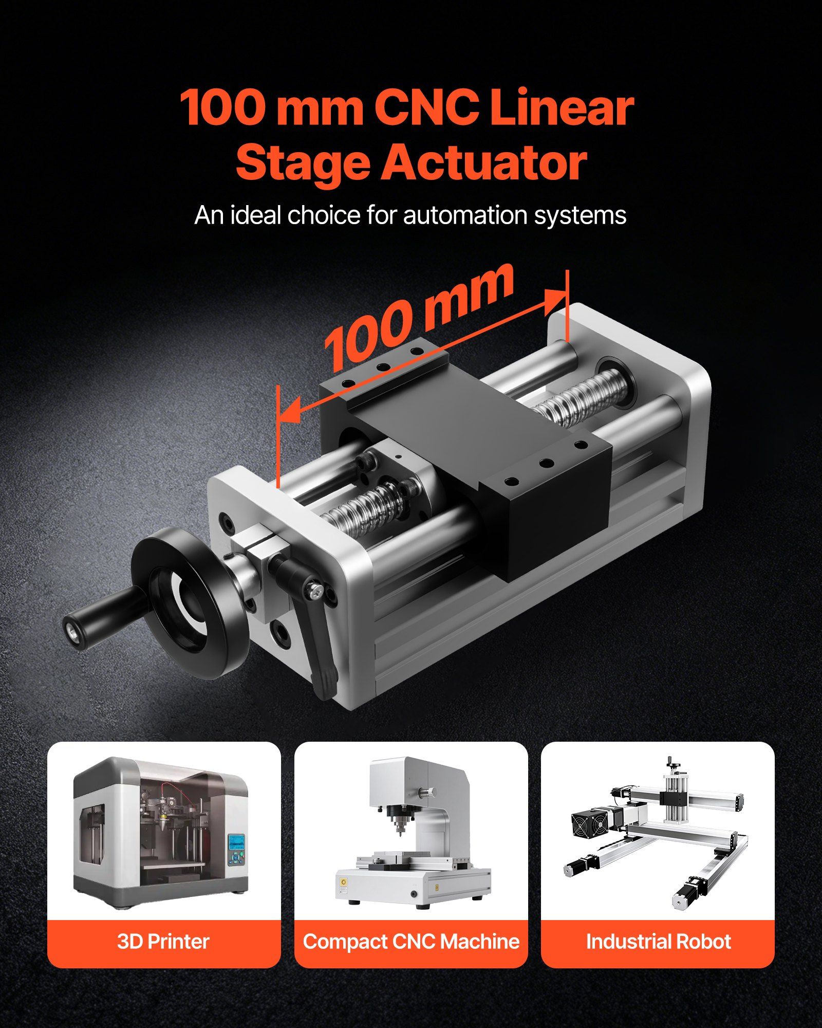 Linear Stage Actuator, 100 mm Effective Stroke, Ball Screw CNC Linear Motion Guide Rail, Double Optical Axis, C7 High-Precision, Bearing Slide Block, Manual Handwheel, for CNC Router X Y Z Axis - Image 2
