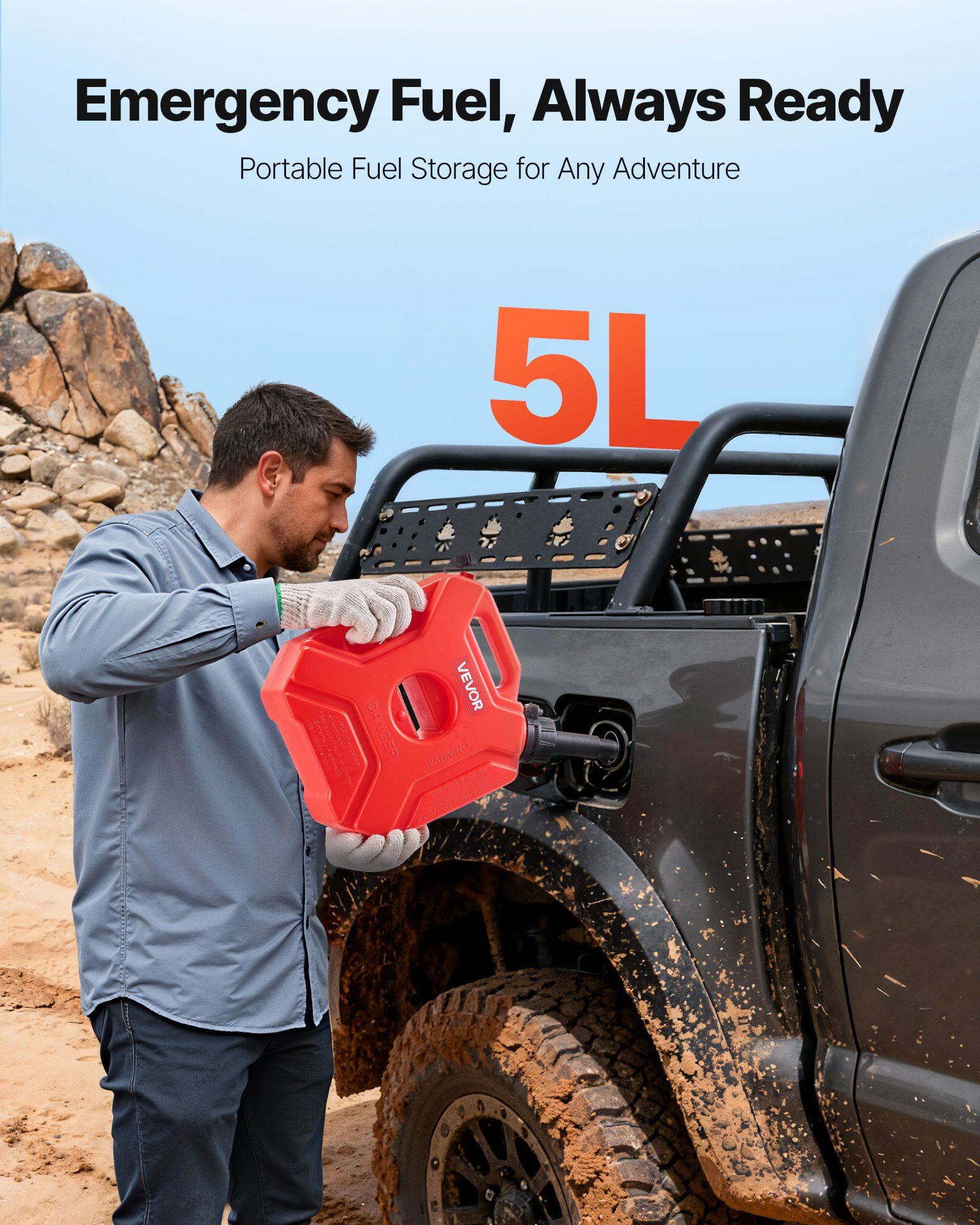 Fuel Container, 5 L, Gas Can with Spout and Lockable Bracket, 15 L/min Max Flow Rate, Secure & Leak-proof, Portable Flat Fluid Container for Most Cars Motorcycle ATV UTV, Red - Image 2