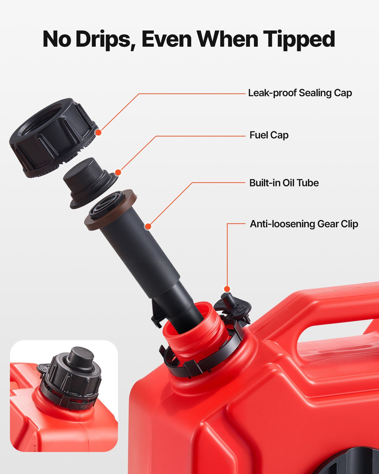 Fuel Container, 5 L, Gas Can with Spout and Lockable Bracket, 15 L/min Max Flow Rate, Secure & Leak-proof, Portable Flat Fluid Container for Most Cars Motorcycle ATV UTV, Red - Image 3