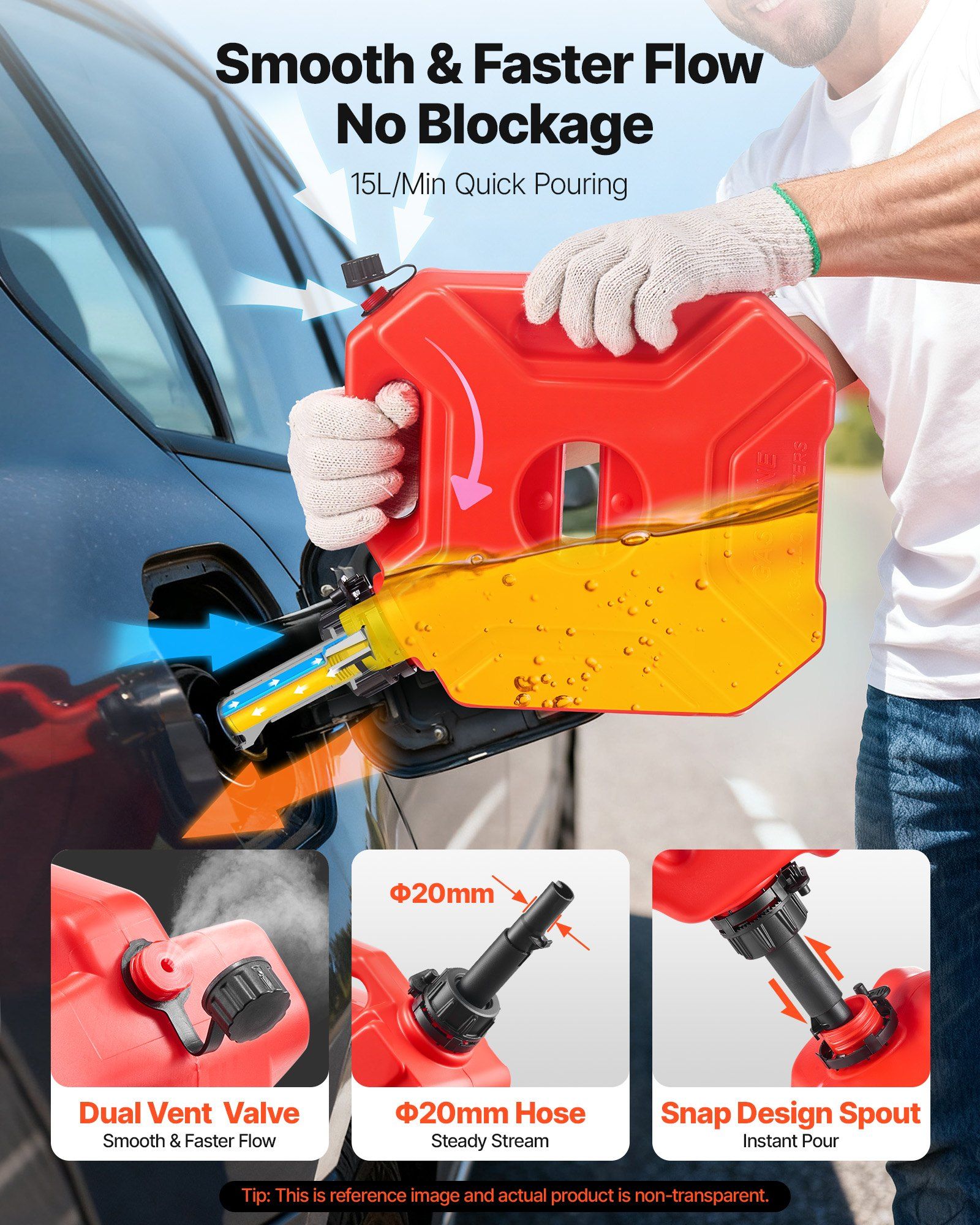 Fuel Container, 5 L, Gas Can with Spout and Lockable Bracket, 15 L/min Max Flow Rate, Secure & Leak-proof, Portable Flat Fluid Container for Most Cars Motorcycle ATV UTV, Red - Image 4