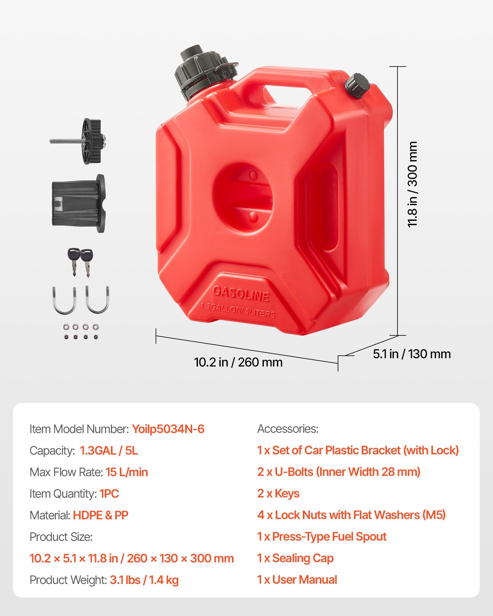 Fuel Container, 5 L, Gas Can with Spout and Lockable Bracket, 15 L/min Max Flow Rate, Secure & Leak-proof, Portable Flat Fluid Container for Most Cars Motorcycle ATV UTV, Red - Image 7