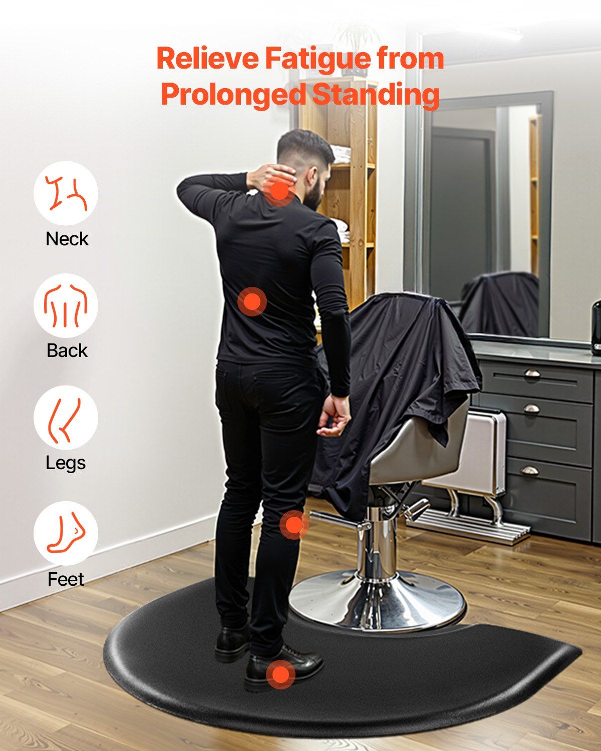 Salon Mat for Hair Stylist, 1220 x 930 mm Semi-circle Salon Chair Mat, 25mm Thickened Anti Fatigue Barber Shop Floor Mat with Round Cut Out, Easy-to-Clean PVC Surface & Anti-Trip Beveled Edges - Image 2