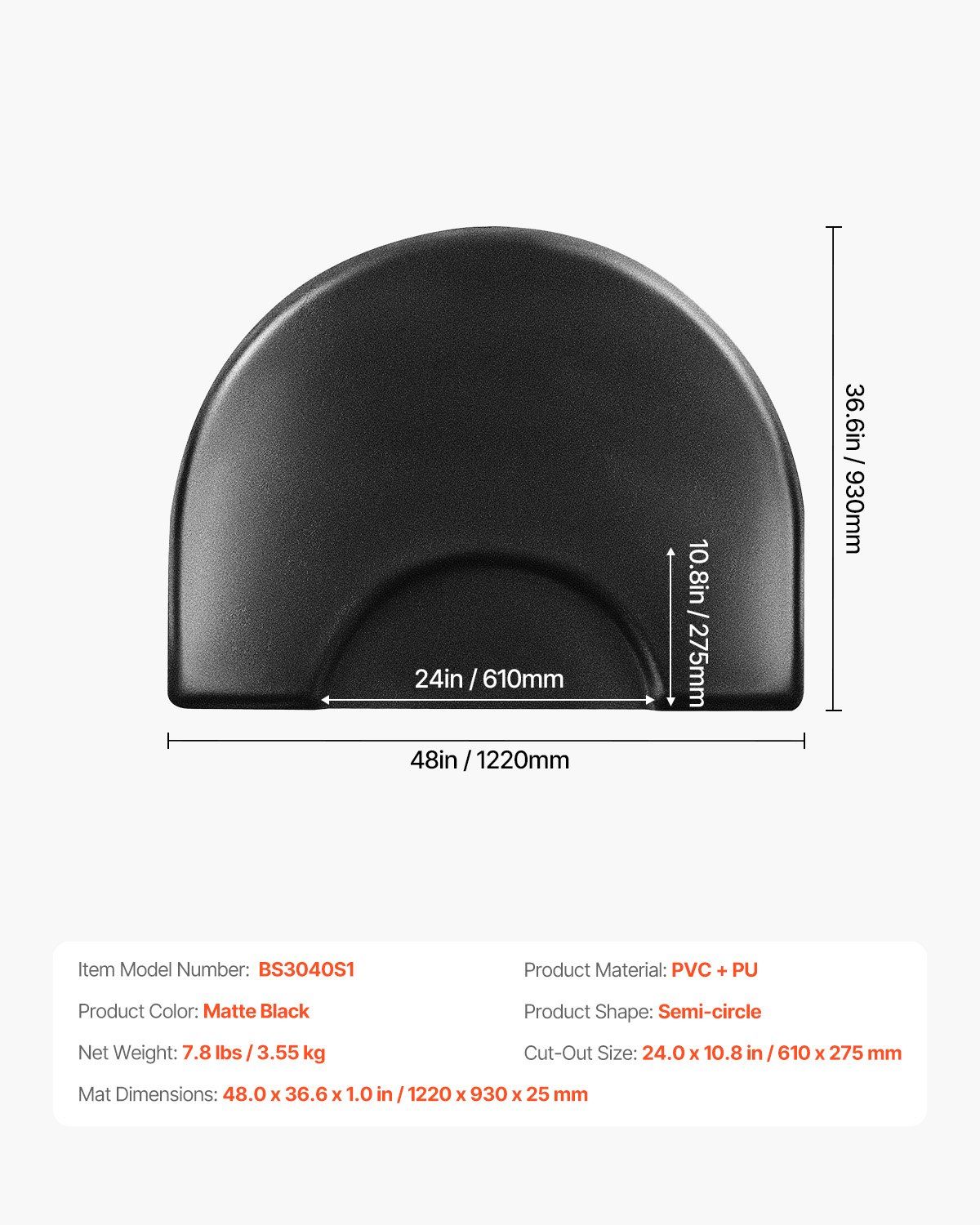 Salon Mat for Hair Stylist, 1220 x 930 mm Semi-circle Salon Chair Mat, 25mm Thickened Anti Fatigue Barber Shop Floor Mat with Round Cut Out, Easy-to-Clean PVC Surface & Anti-Trip Beveled Edges - Image 7