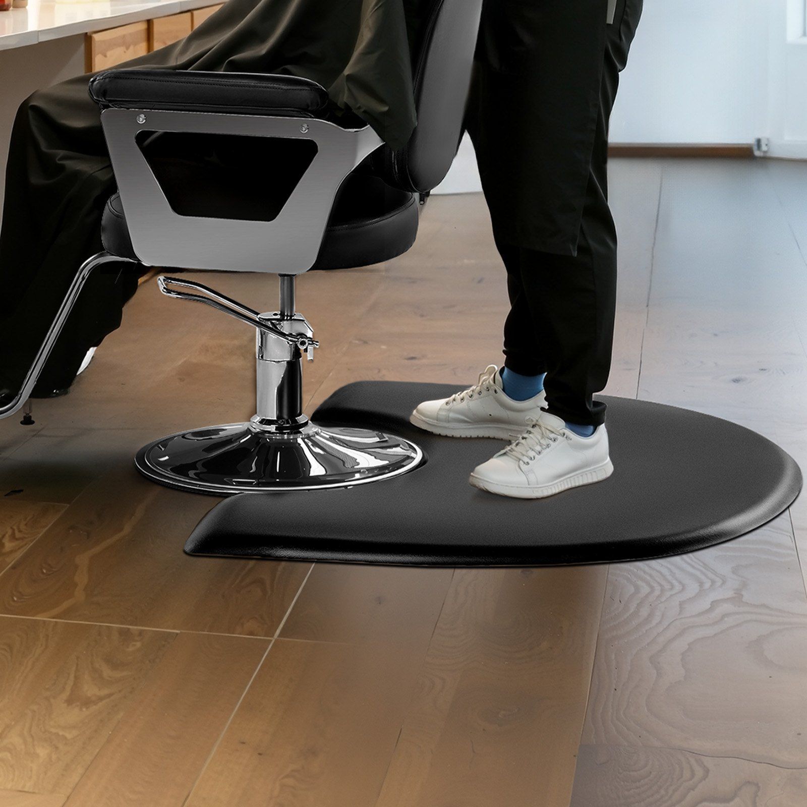 Salon Mat for Hair Stylist, 1220 x 930 mm Semi-circle Salon Chair Mat, 25mm Thickened Anti Fatigue Barber Shop Floor Mat with Round Cut Out, Easy-to-Clean PVC Surface & Anti-Trip Beveled Edges - Image 8