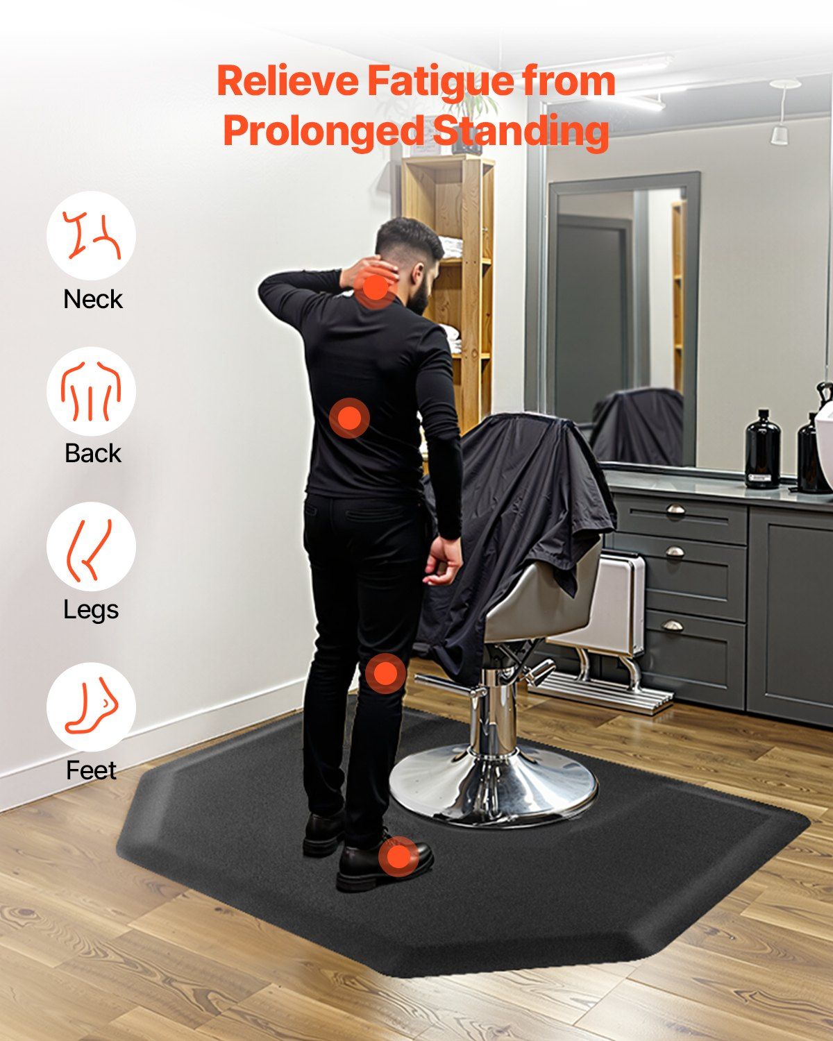 Salon Mat for Hair Stylist, 1225 x 1505 mm Hexagon Salon Chair Mat Anti Fatigue, 13mm Thickened Barber Shop Floor Mat with Round Cut Out, Easy-to-Clean PVC Surface & Anti-Trip Beveled Edges - Image 2